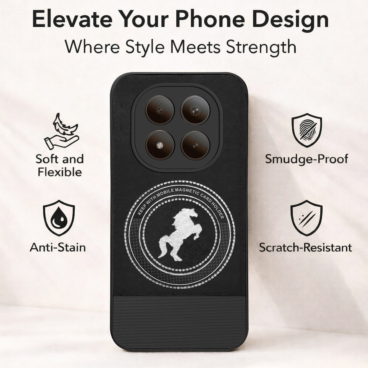 For Xiaomi Redmi Note 15 Pro Plus 5G Back Cover Case PU Leather Finish (Professional Minimalist Texture | MagSafe Compatile | Camera Protection | Sleek Sober Formal)