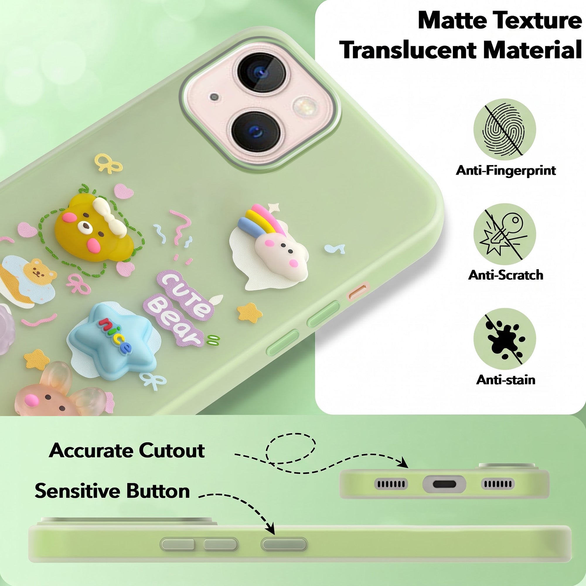 For Apple iPhone 13 Back Cover Case (Cute 3D cartoon charms design | Slim Aesthetic Case for Girls | Camera Protection | Hard Unbreakable)