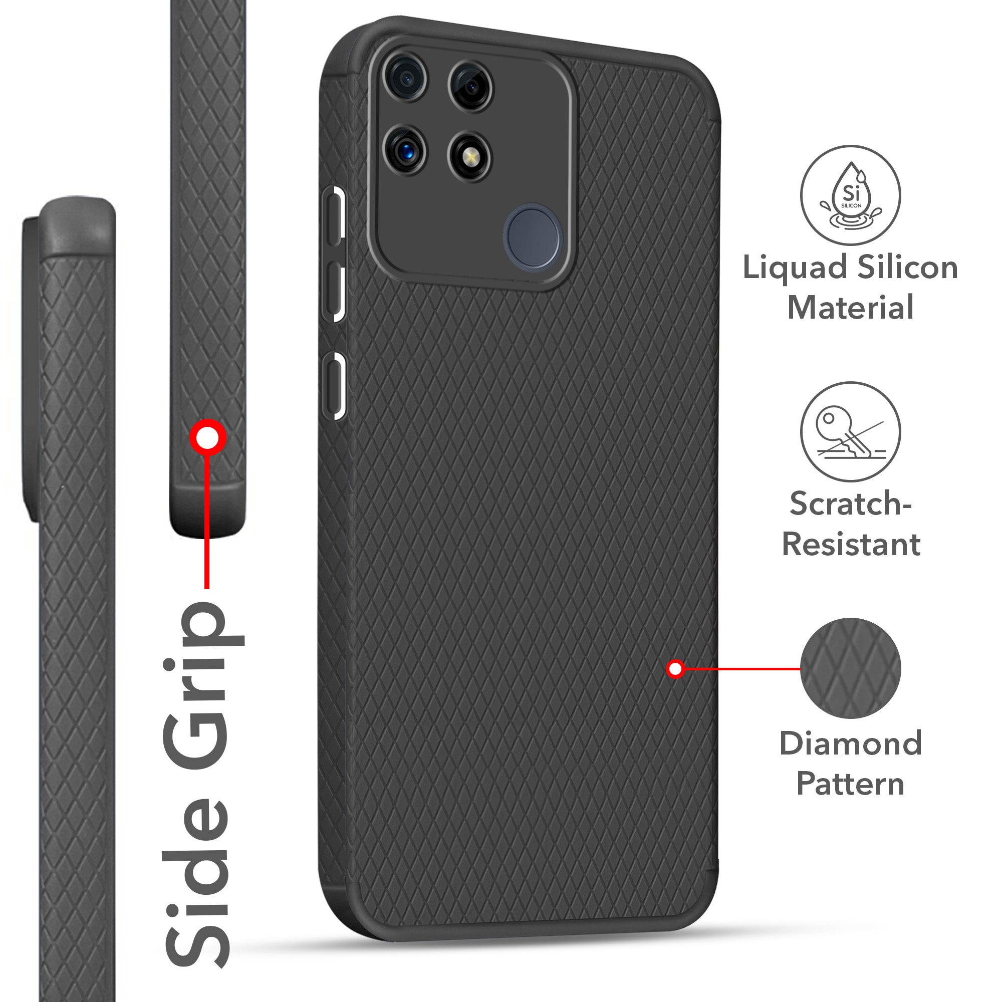 For Realme C25 | C25s Back Cover Case Liquid Silicone (Camera Protection | Side Grip Texture | Soft and Flexible)