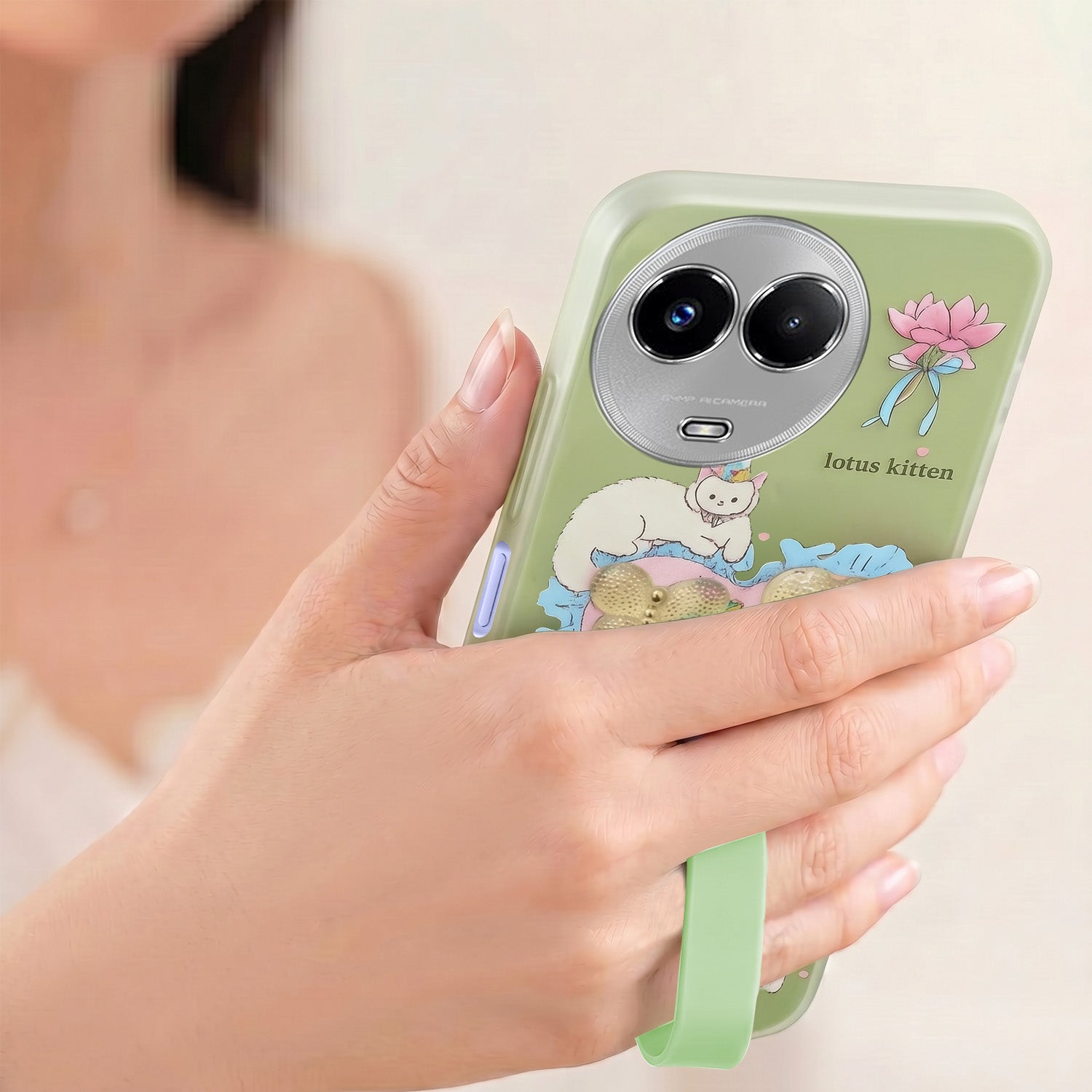 For Realme Narzo 60x Back Cover Case (3D Cute Heart Strap Holder | Camera Protection | Designer Girls Print)