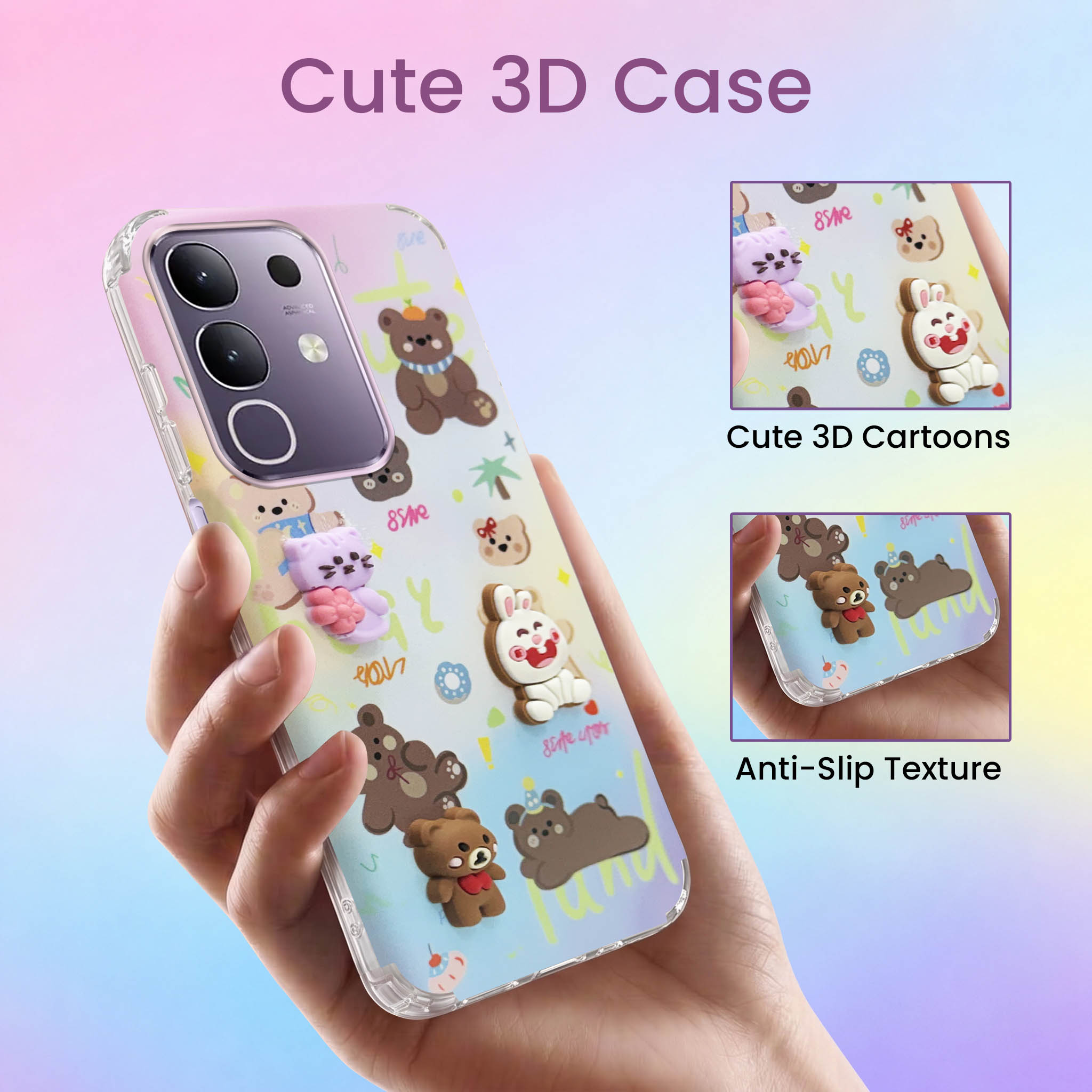 For Vivo T4x | Vivo Y31 Pro Back Cover Case (3D Cute Cartoons | Hard Back Side Soft | Matte Premium Finish | HD Printing)
