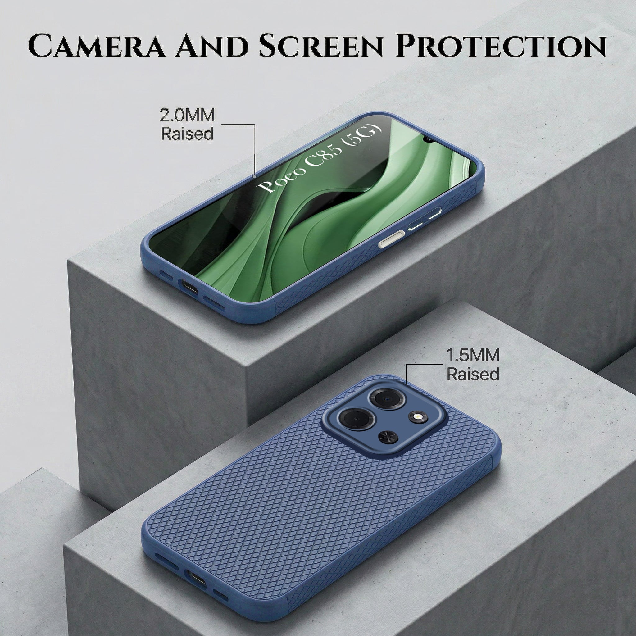 For Poco C85 5G Combo with Back Cover and 9H Tempered Glass (Liquid Silicone | Camera Protection | Oleophobic Coating Screen Glass)