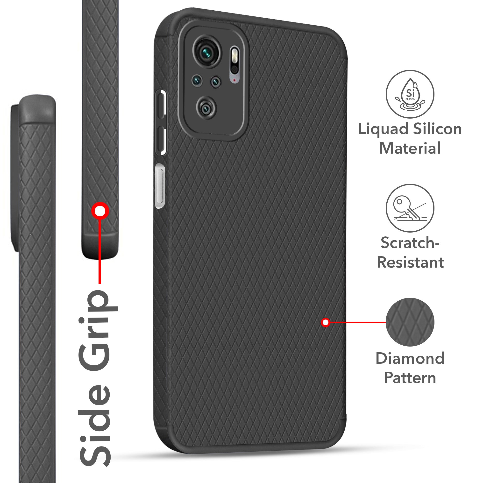 For Xiaomi Mi Redmi Note 10 | Note 10S Back Cover Case (Liquid Silicone | Side Grip | Camera Protection)