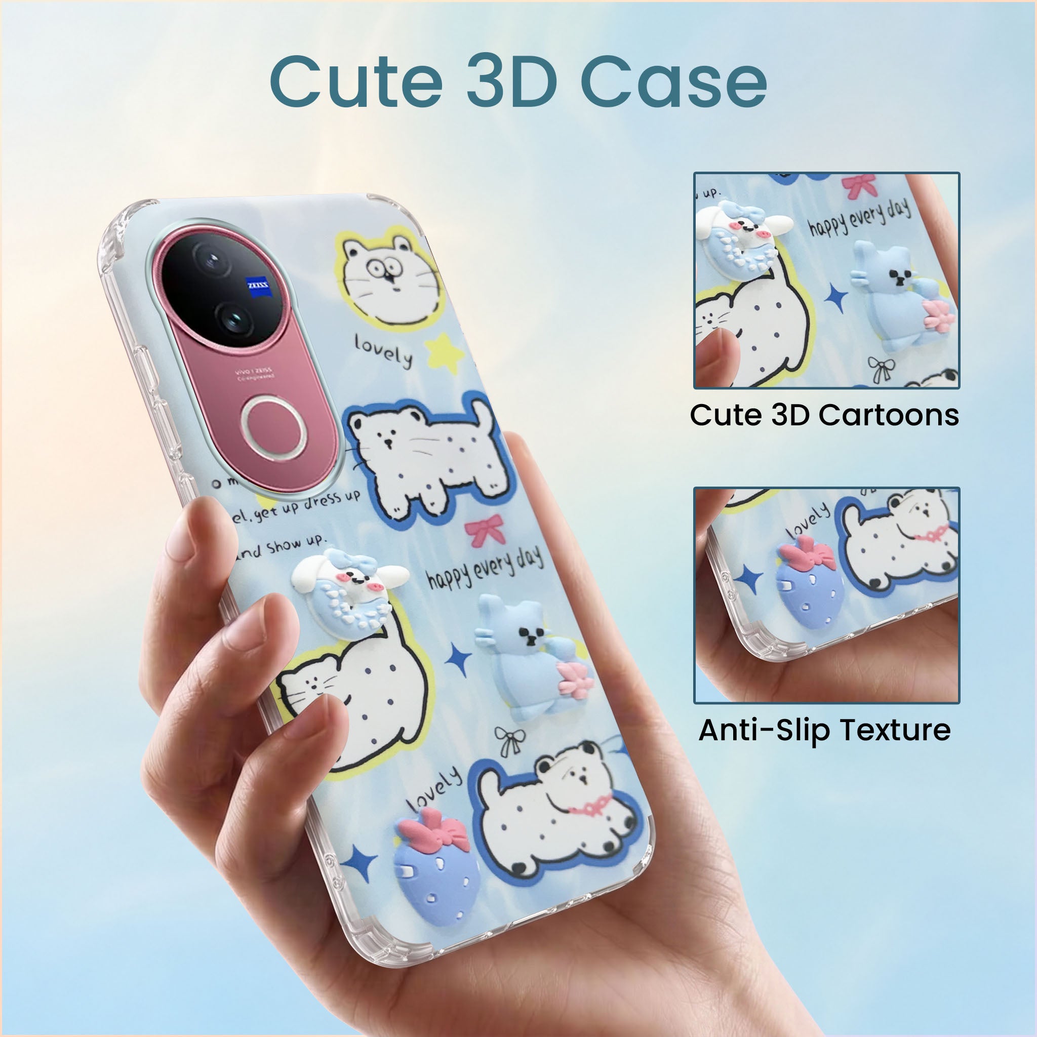 For Vivo V50 | Vivo V50e Back Cover Case (3D Cute Cartoons | Hard Back Side Soft | Matte Premium Finish | HD Printing)