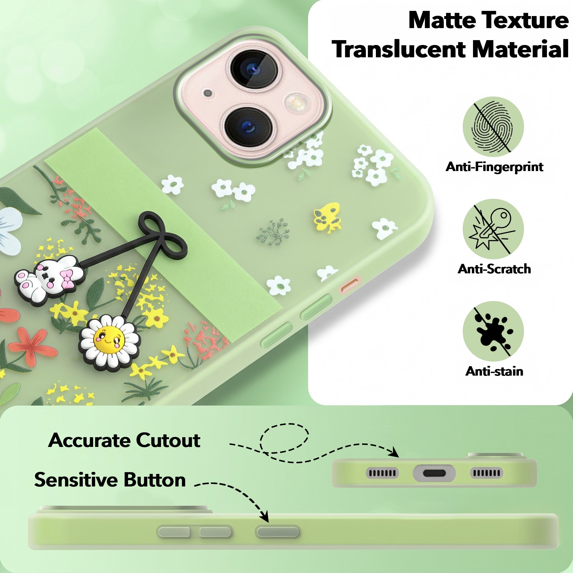 For Apple iPhone 13 Back Cover Case (3D Cute Cartoons | Hard Back Side Soft | Matte Premium Finish | HD Printing)