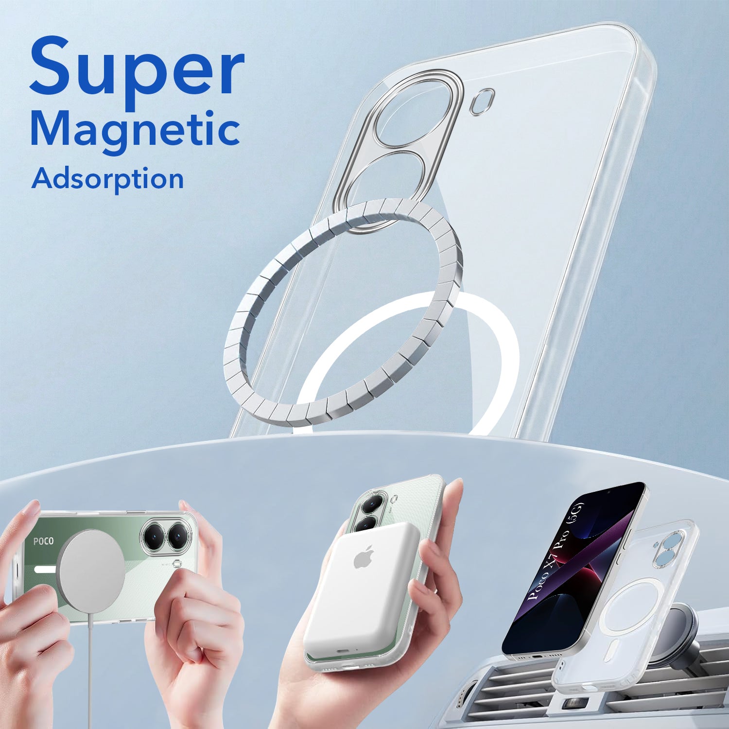 For Poco X7 Pro 5G Back Cover Case Lifetime Anti-Yellow MagSafe Compatible Clear (Sleek Hard Crystal | Shockproof and Camera Protection)