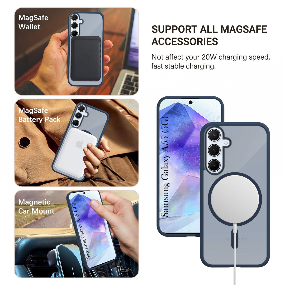 For Samsung Galaxy A55 5G Matte Finish Back Case Cover (MagSafe Compatible | Translucent Soft Touch | Slim and Unbreakable)