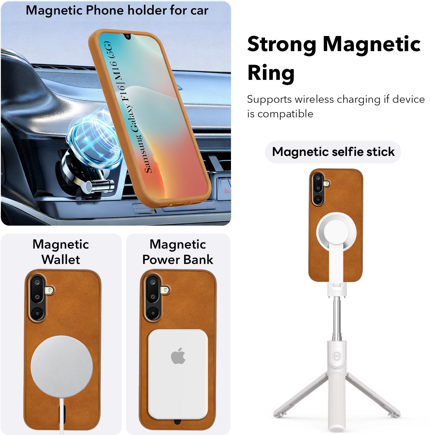 For Samsung Galaxy M16 5G | Samsung Galaxy F16 5G Back Cover Case Leather Finish (MagSafe Compatible Wireless Charging | Soft Touch | Camera Bump Protection)
