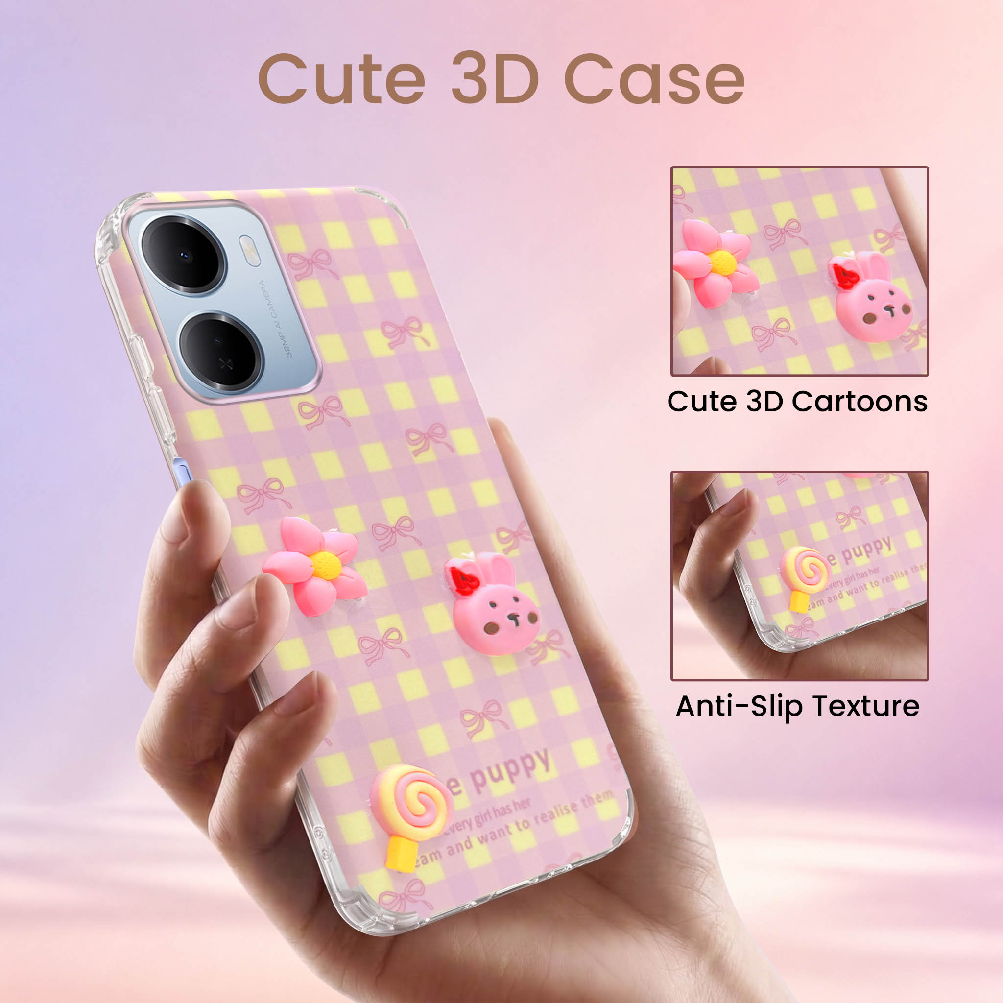 For Redmi 15A 5G Back Cover Case (3D Cute Cartoons | Hard Back Side Soft | Matte Premium Finish | HD Printing)
