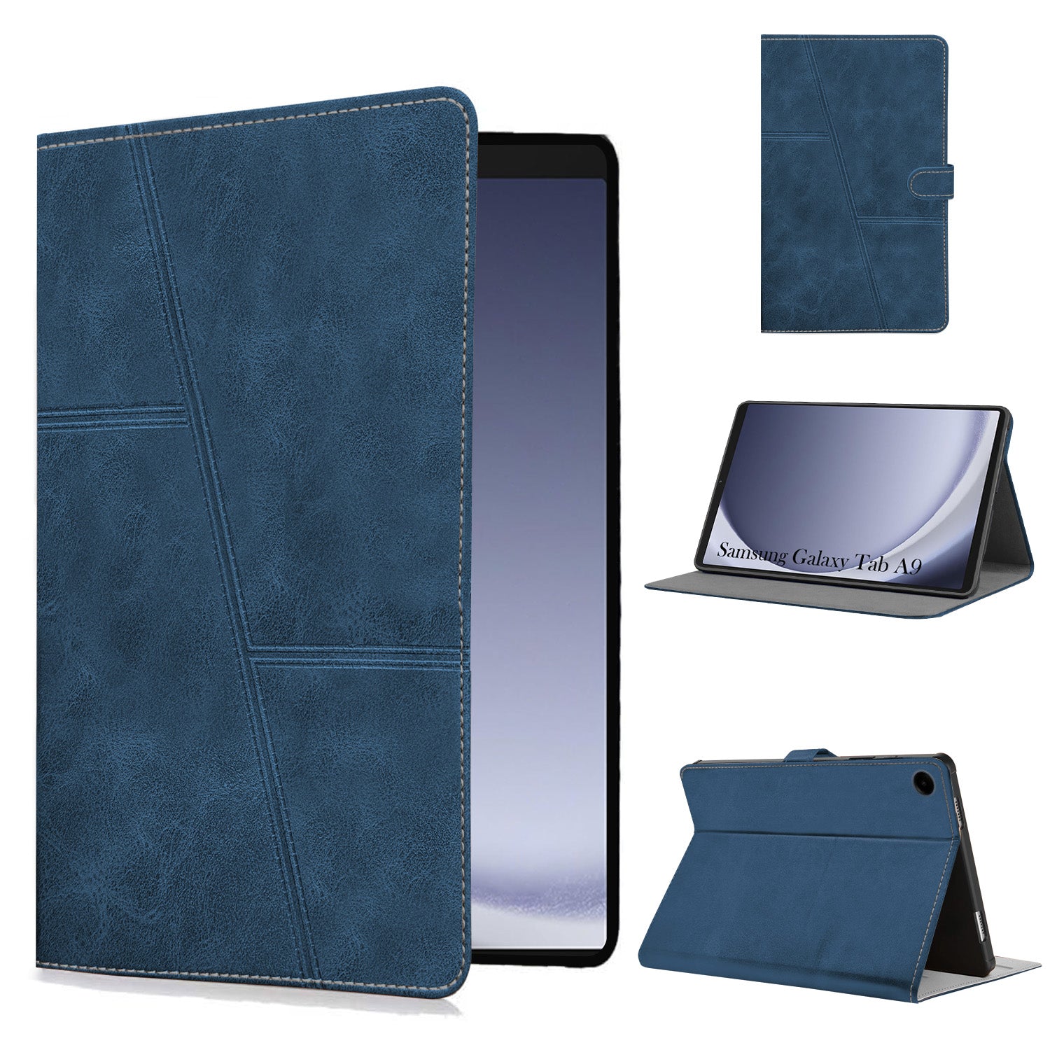 For Samsung Galaxy Tab A9 8.7 Inch SM-X110/X115 Flip Cover Folio Case (PU Leather | Multi-Angle Smart Stand | Card Storage Slots | Silicone Back Pouch)