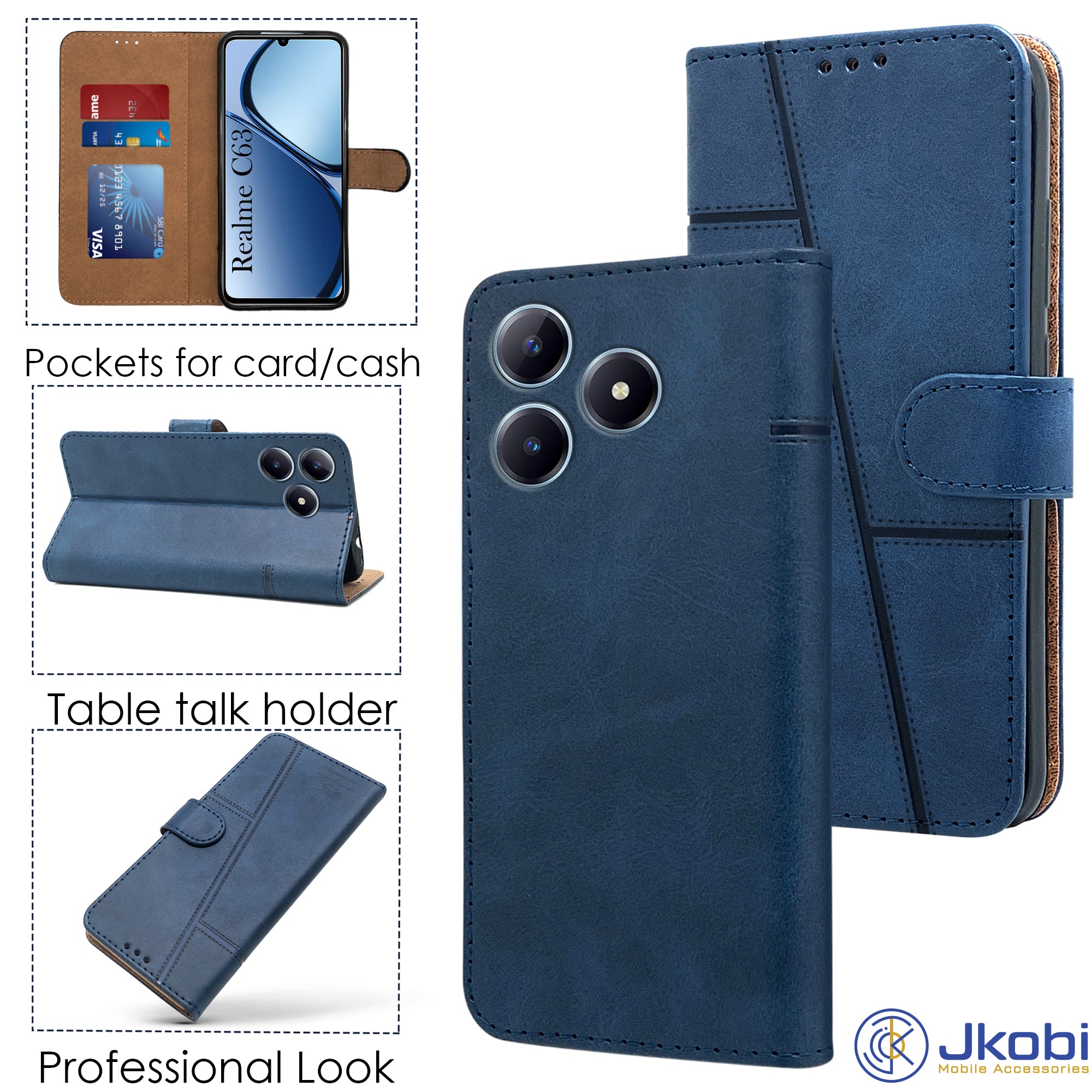 For Realme C63 Flip Cover Case (Stitched Leather with Magnetic Closure)