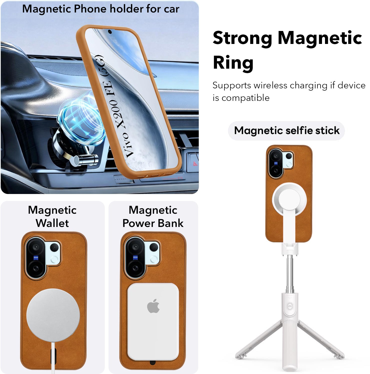 For Vivo X200 FE Back Cover Case Leather Finish (MagSafe Compatible Wireless Charging | Soft Touch | Camera Bump Protection)