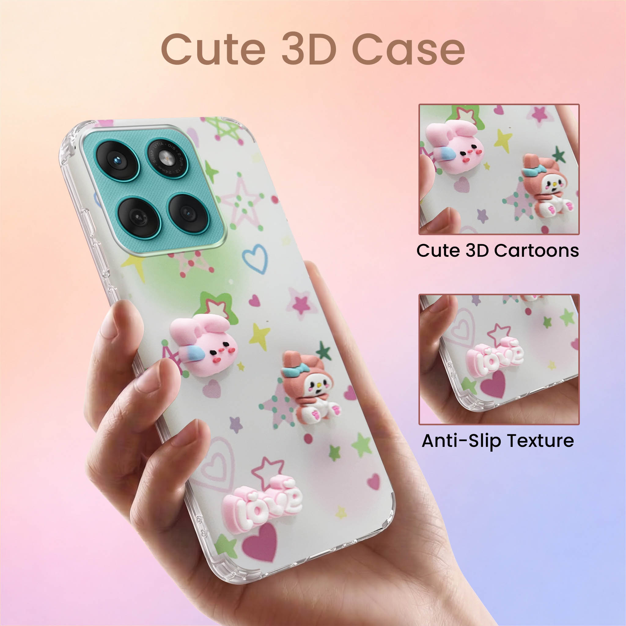 For Motorola Moto Edge 60 Fusion Back Cover Case (3D Cute Cartoons | Hard Back Side Soft | Matte Premium Finish | HD Printing)