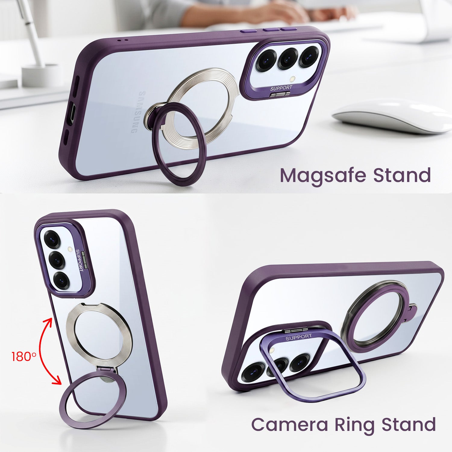 For Samsung Galaxy S25 Back Cover Case Crystal (Lifetime Anti Yellow | Magnetic Ring Stand | Camera Lens Protection | MagSafe Compatible)