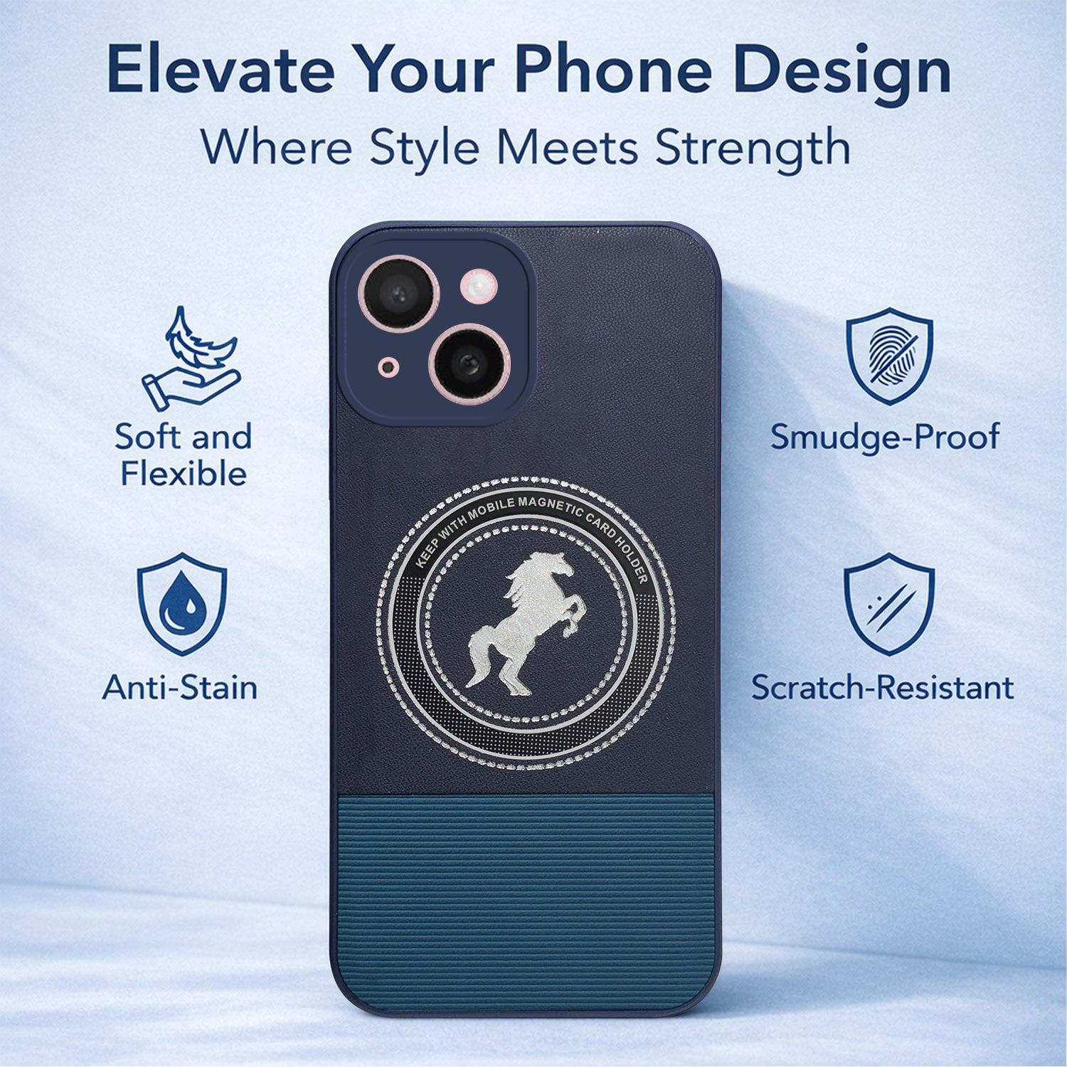 For Apple iPhone 15 Back Cover Case PU Leather Finish (Professional Minimalist Texture | MagSafe Compatile | Camera Protection | Sleek Sober Formal)