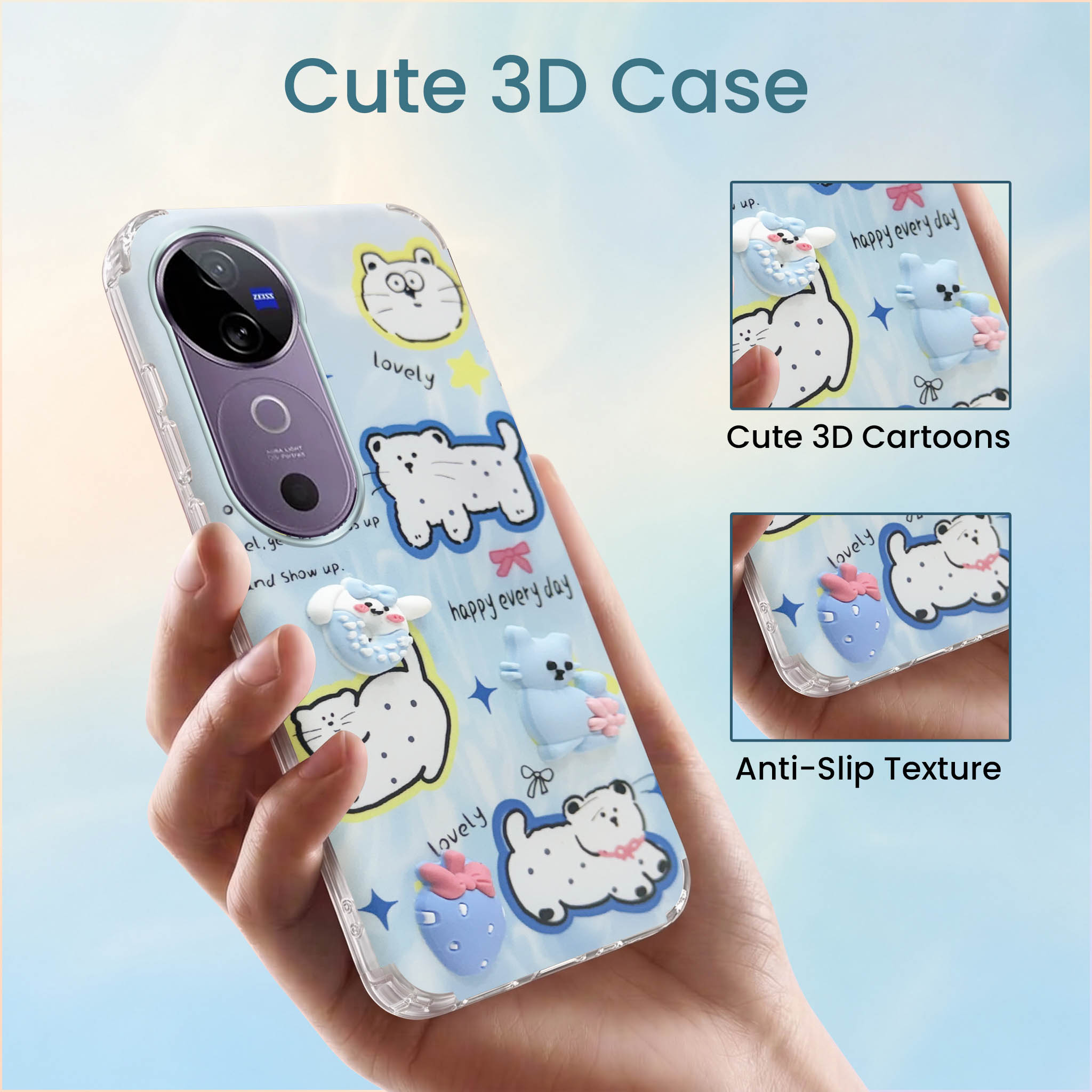 For Vivo V40 | Vivo V40 Pro 5G Back Cover Case (3D Cute Cartoons | Hard Back Side Soft | Matte Premium Finish | HD Printing)