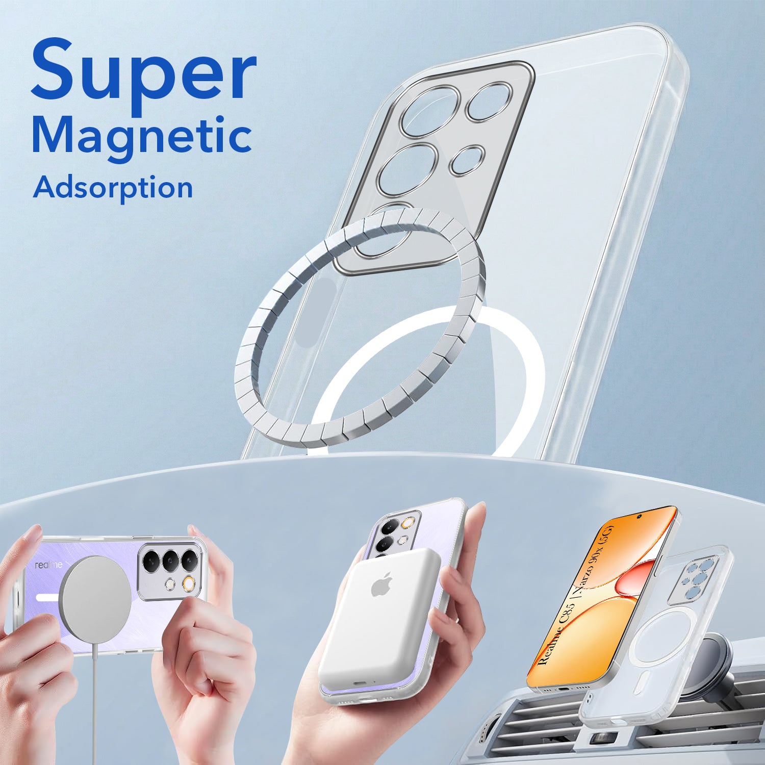 For Realme C85 5G Back Cover Case Lifetime Anti-Yellow MagSafe Compatible Clear (Sleek Hard Crystal | Shockproof and Camera Protection)