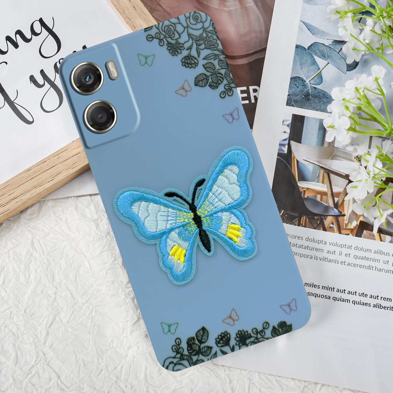 For Motorola Moto G06 Power Back Cover Case (Soft ButterFly Embroidery | Women Teen Girls | Camera Protection| Matte Silicone)