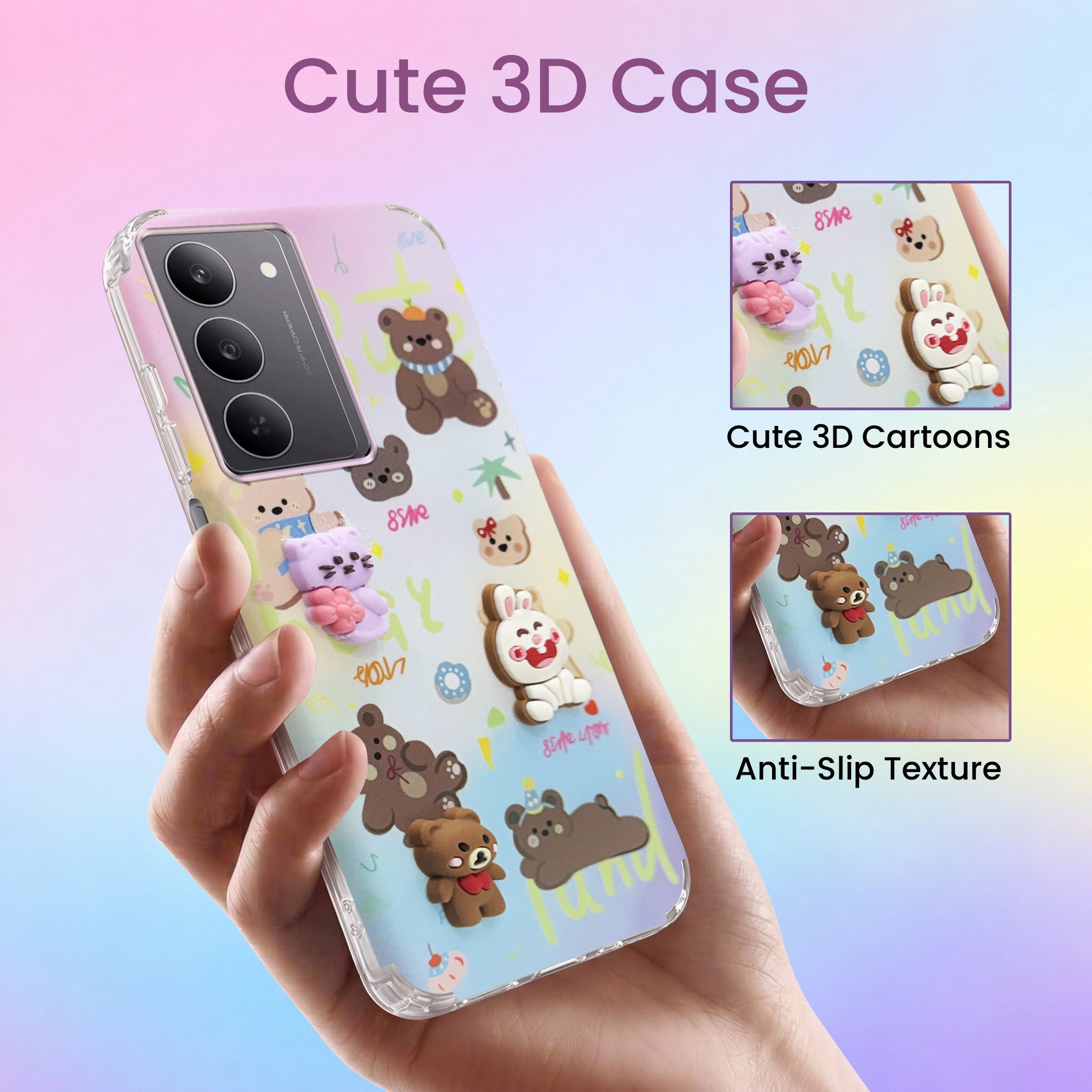 For Realme 14X Back Cover Case (3D Cute Cartoons | Hard Back Side Soft | Matte Premium Finish | HD Printing)