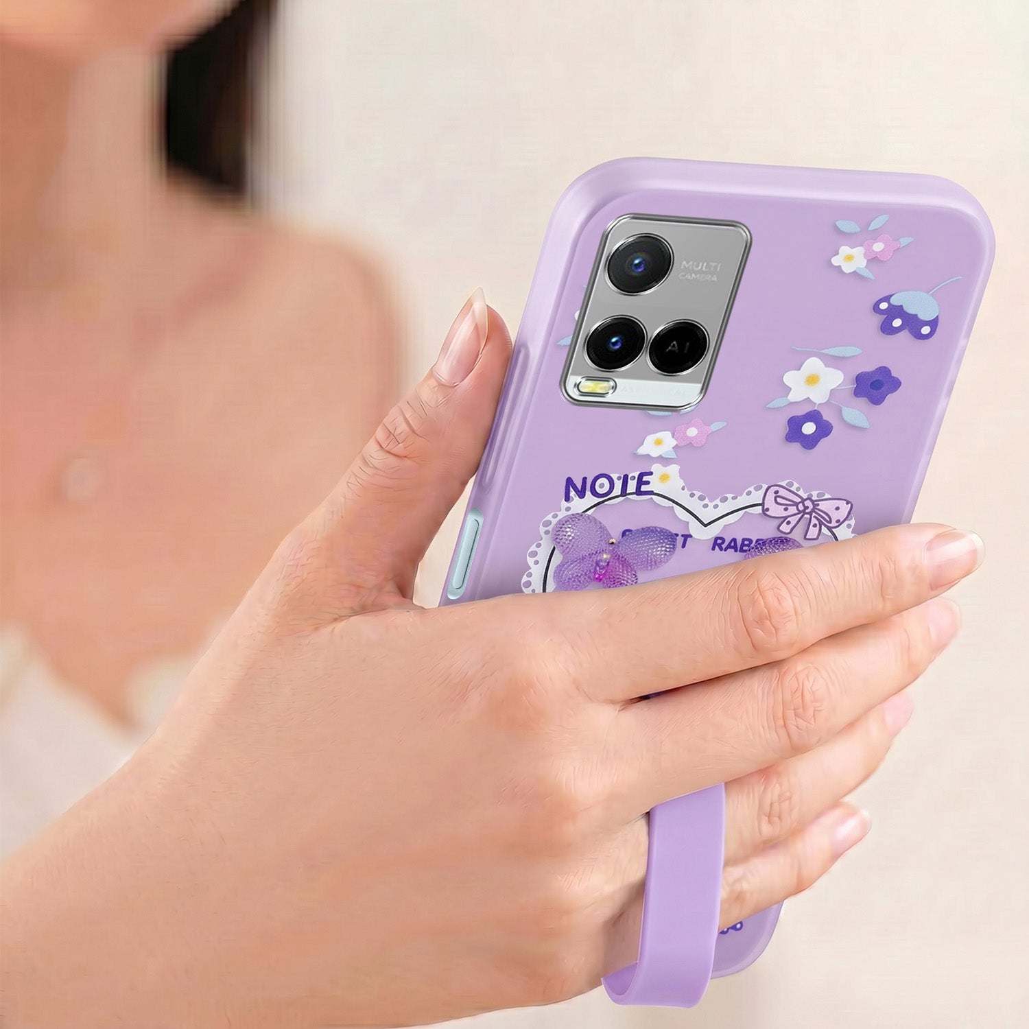 For Vivo Y21 (2021) Back Cover Case (3D Cute Heart Strap Holder | Camera Protection | Designer Girls Print)