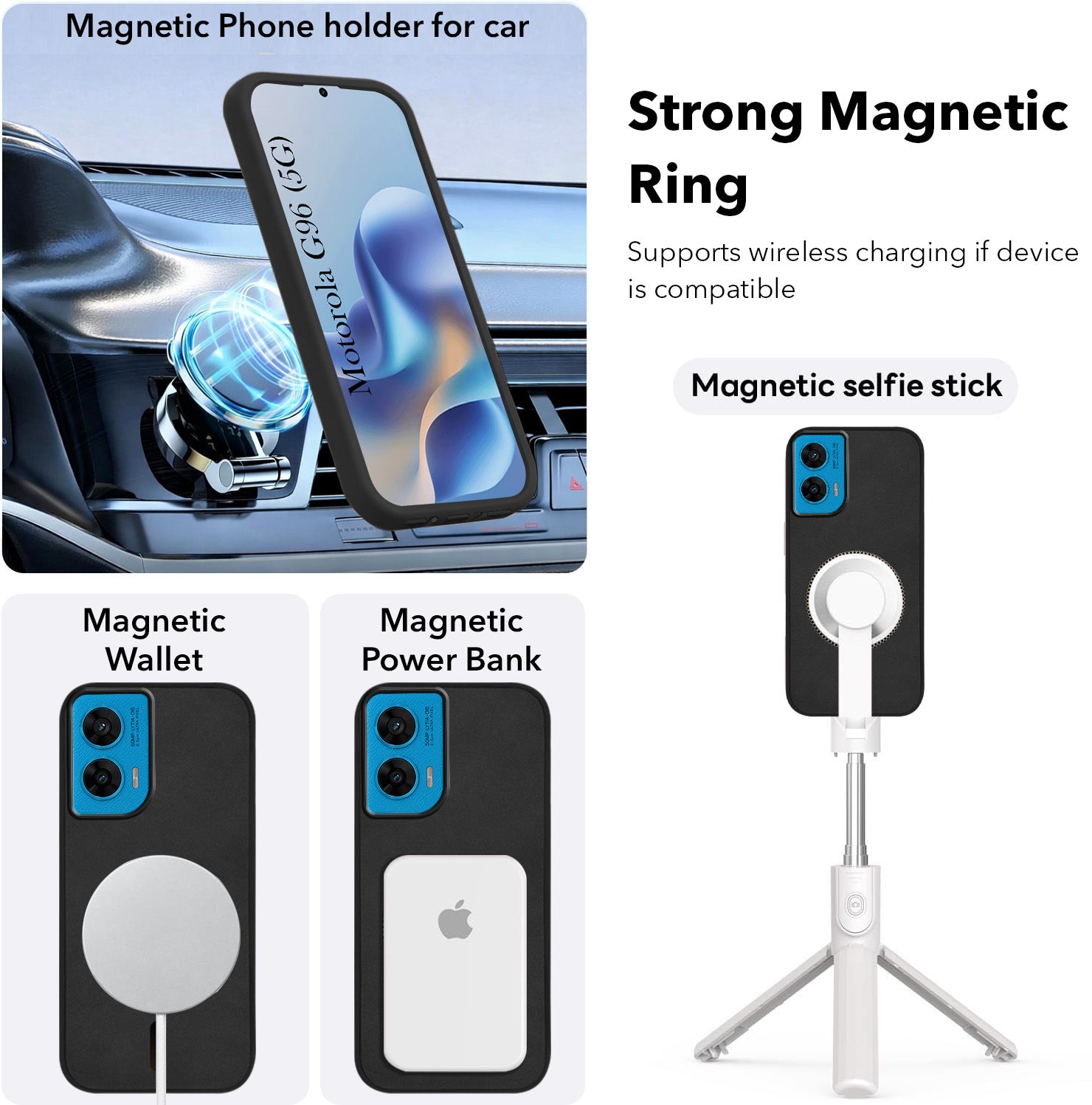 For Motorola Moto G96 Back Cover Case Leather Finish (MagSafe Compatible Wireless Charging | Soft Touch | Camera Bump Protection)