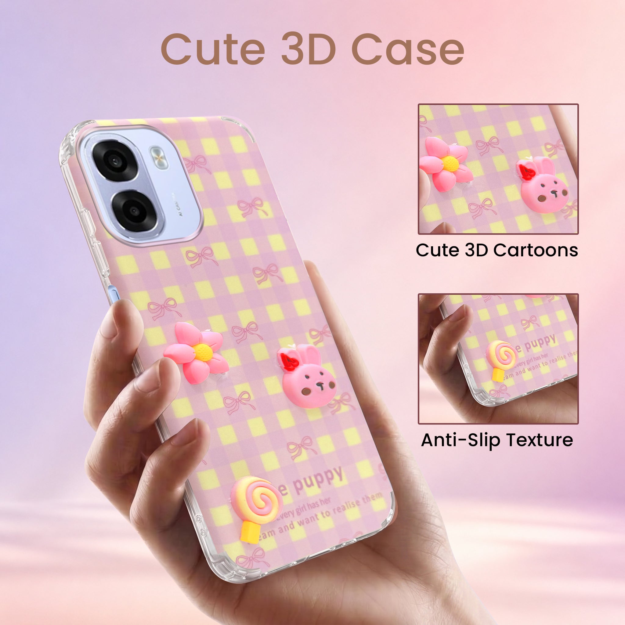 For Oppo K14x 5G Back Cover Case (3D Cute Cartoons | Hard Back Side Soft | Matte Premium Finish | HD Printing)