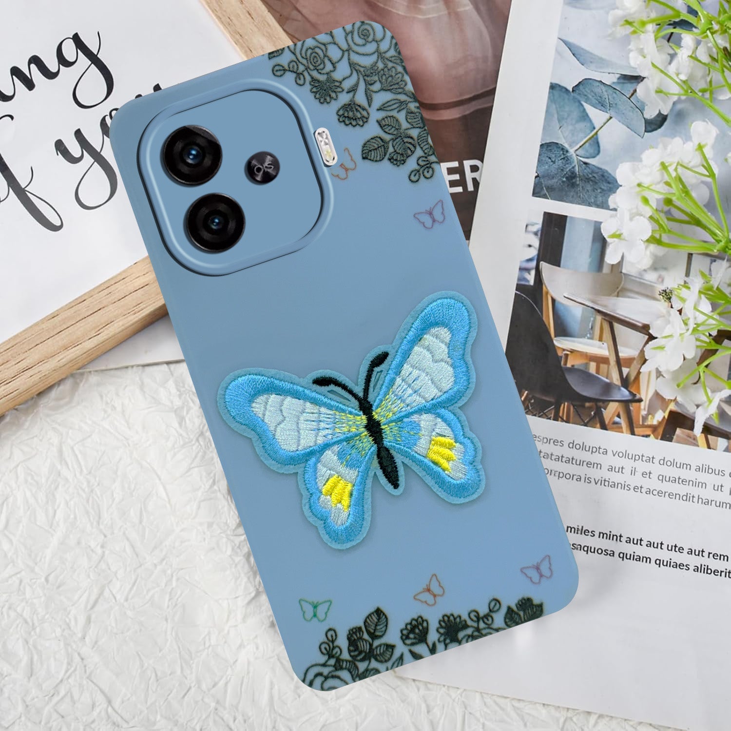 For Vivo iQOO Neo 10R Back Cover Case (Soft Butterfly Embroidery | Women Teen Girls | Camera Protection| Matte Silicone)