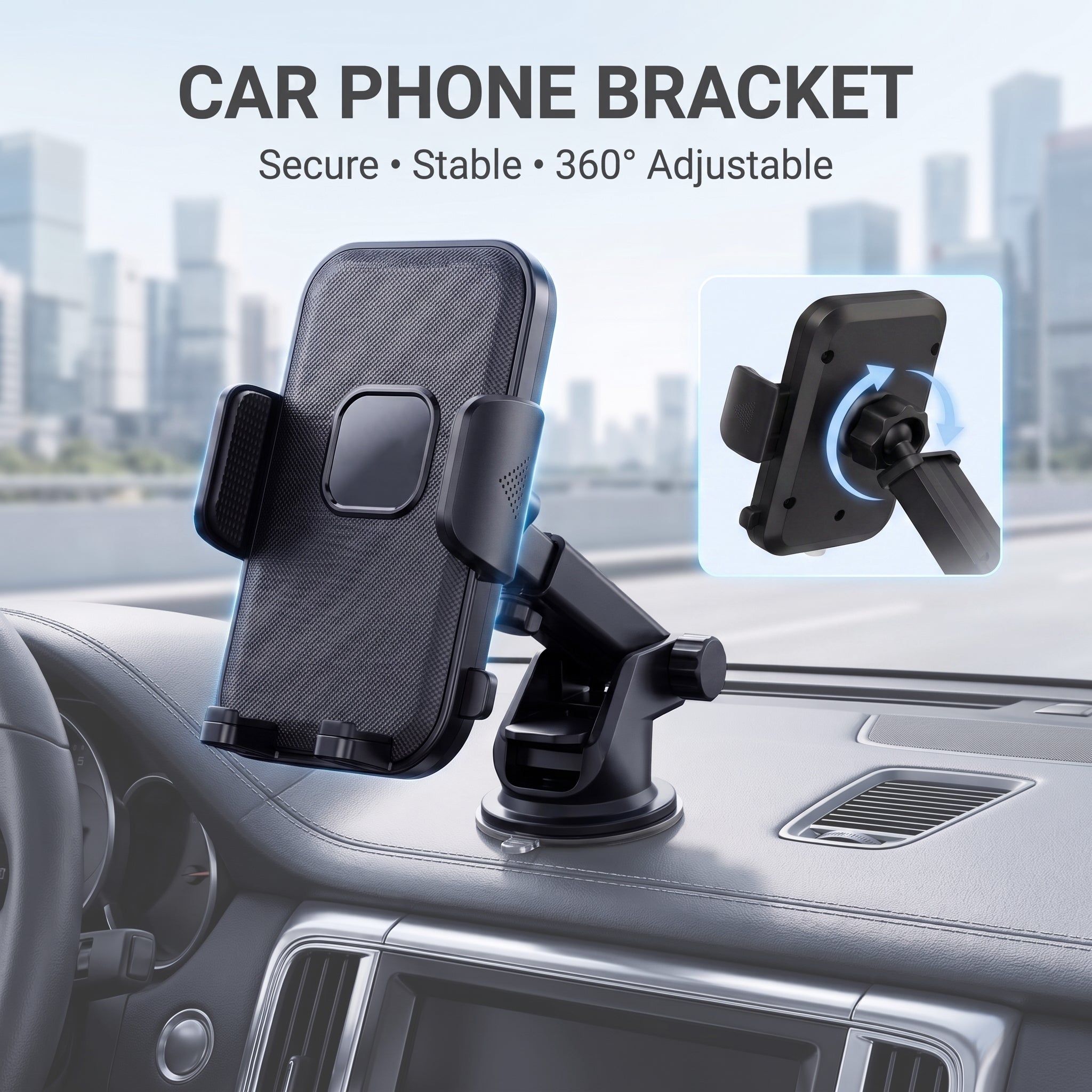 360° One-Touch Car Phone Holder | Universal Dashboard & Windshield Mobile Mount