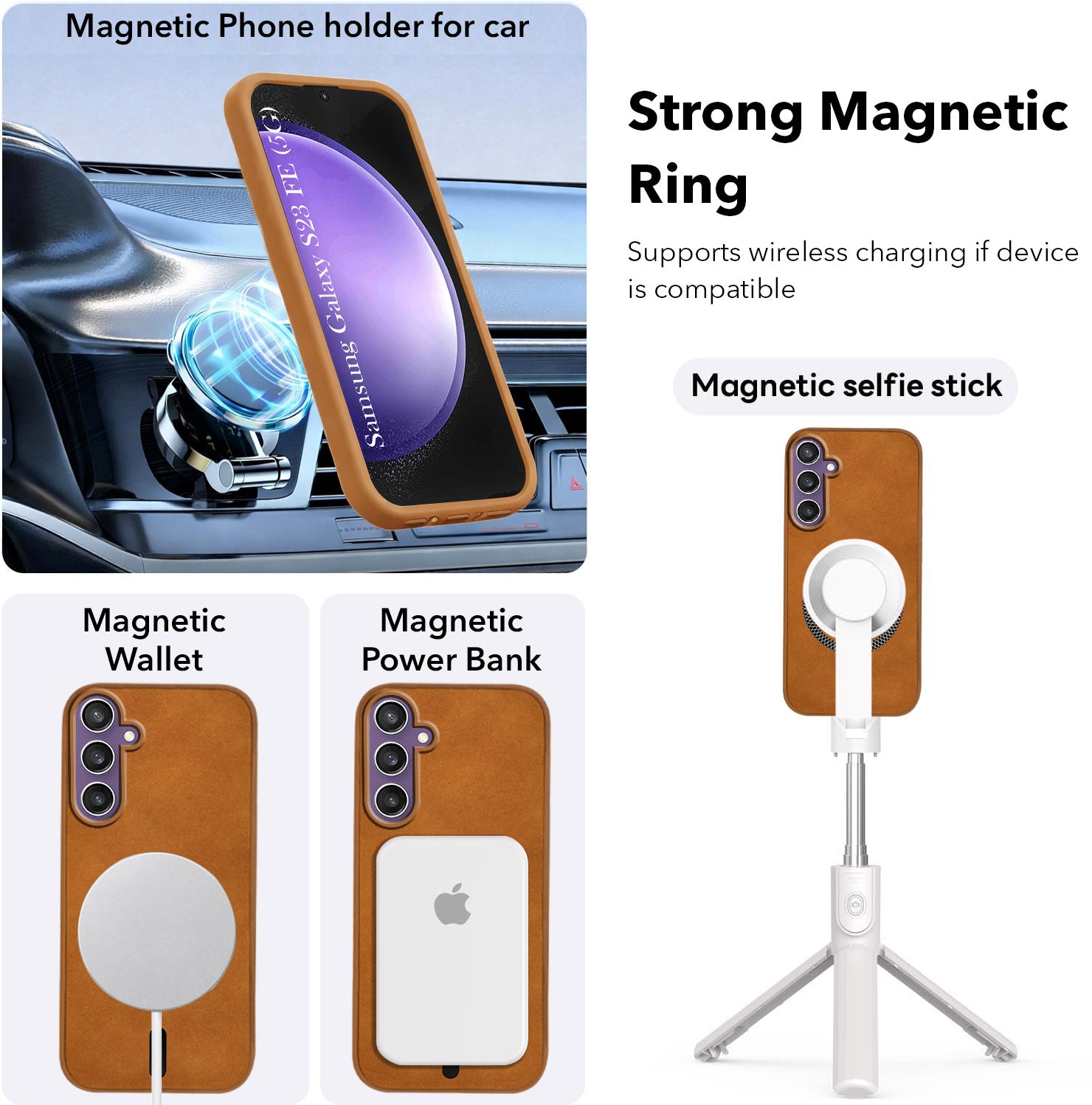 For Samsung Galaxy S23 FE 5G Back Cover Case Leather Finish (MagSafe Compatible Wireless Charging | Soft Touch | Camera Bump Protection)