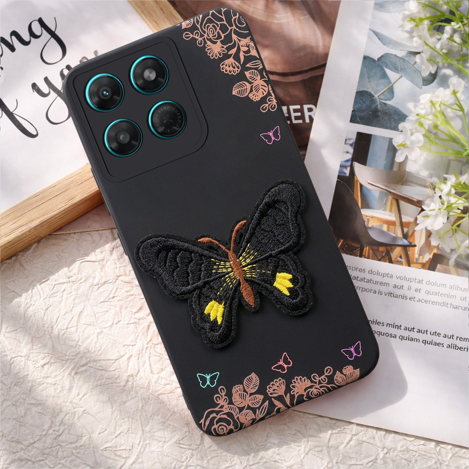 For Motorola Moto G37 Back Cover Case (Soft Butterfly Embroidery | Women Teen Girls | Camera Protection| Matte Silicone)