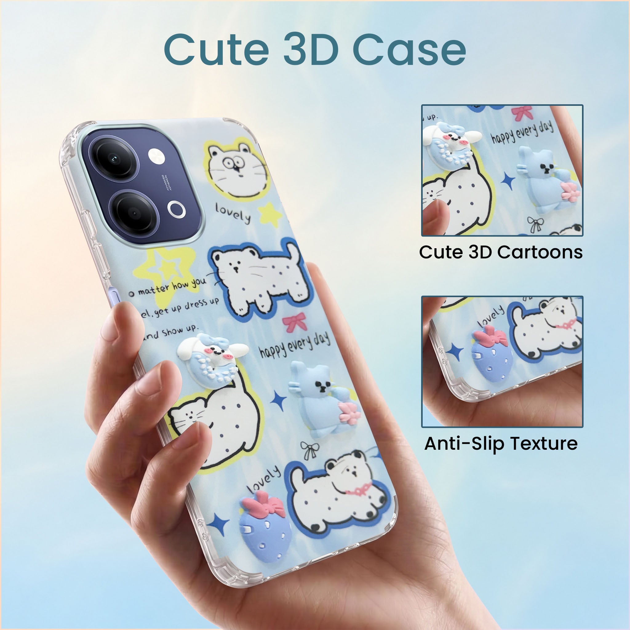 For Vivo iQOO Z11 Lite Back Cover Case (3D Cute Cartoons | Hard Back Side Soft | Matte Premium Finish | HD Printing)