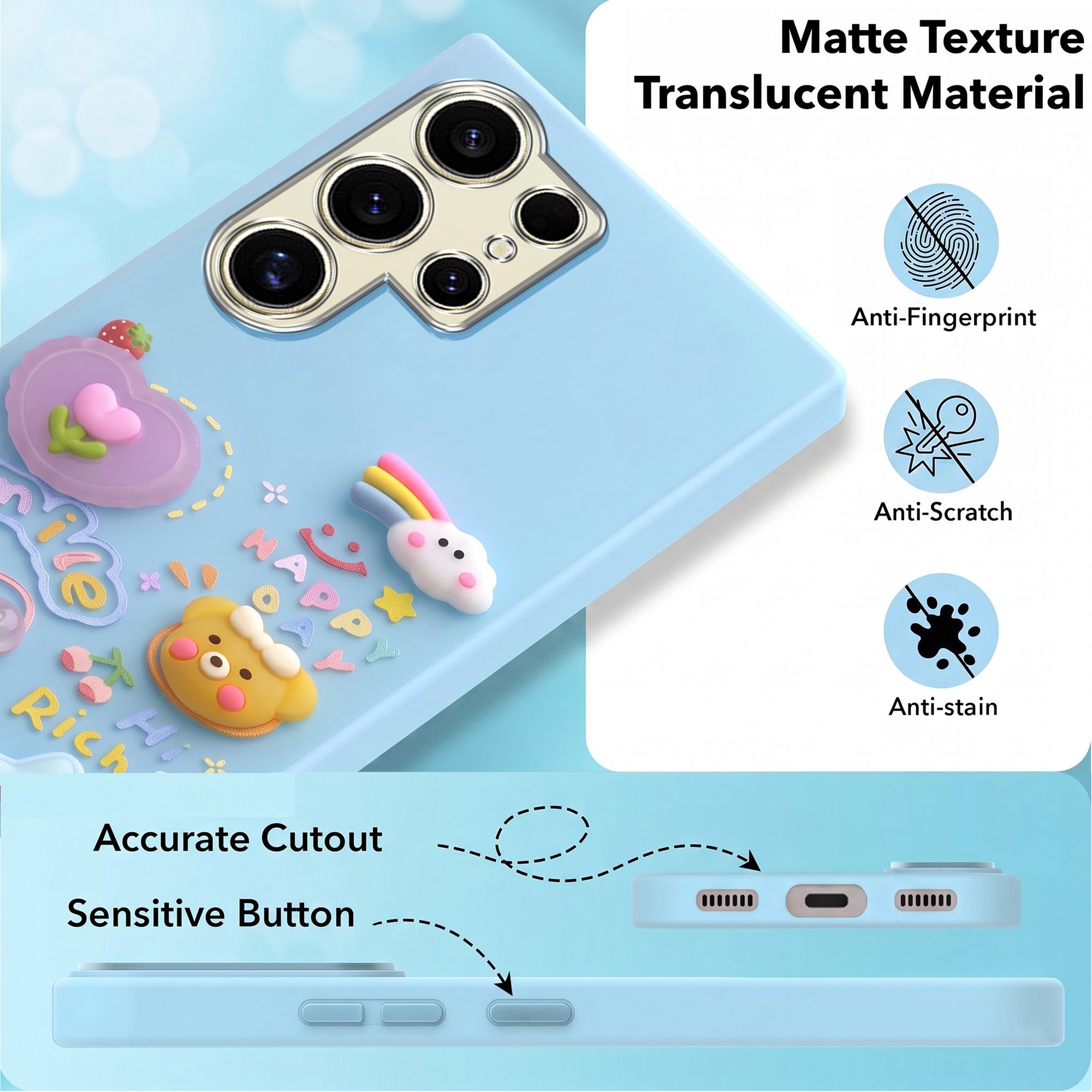 For Samsung Galaxy S24 Ultra Back Cover Case (3D Cute Cartoons | Hard Back Side Soft | Matte Premium Finish | HD Printing)