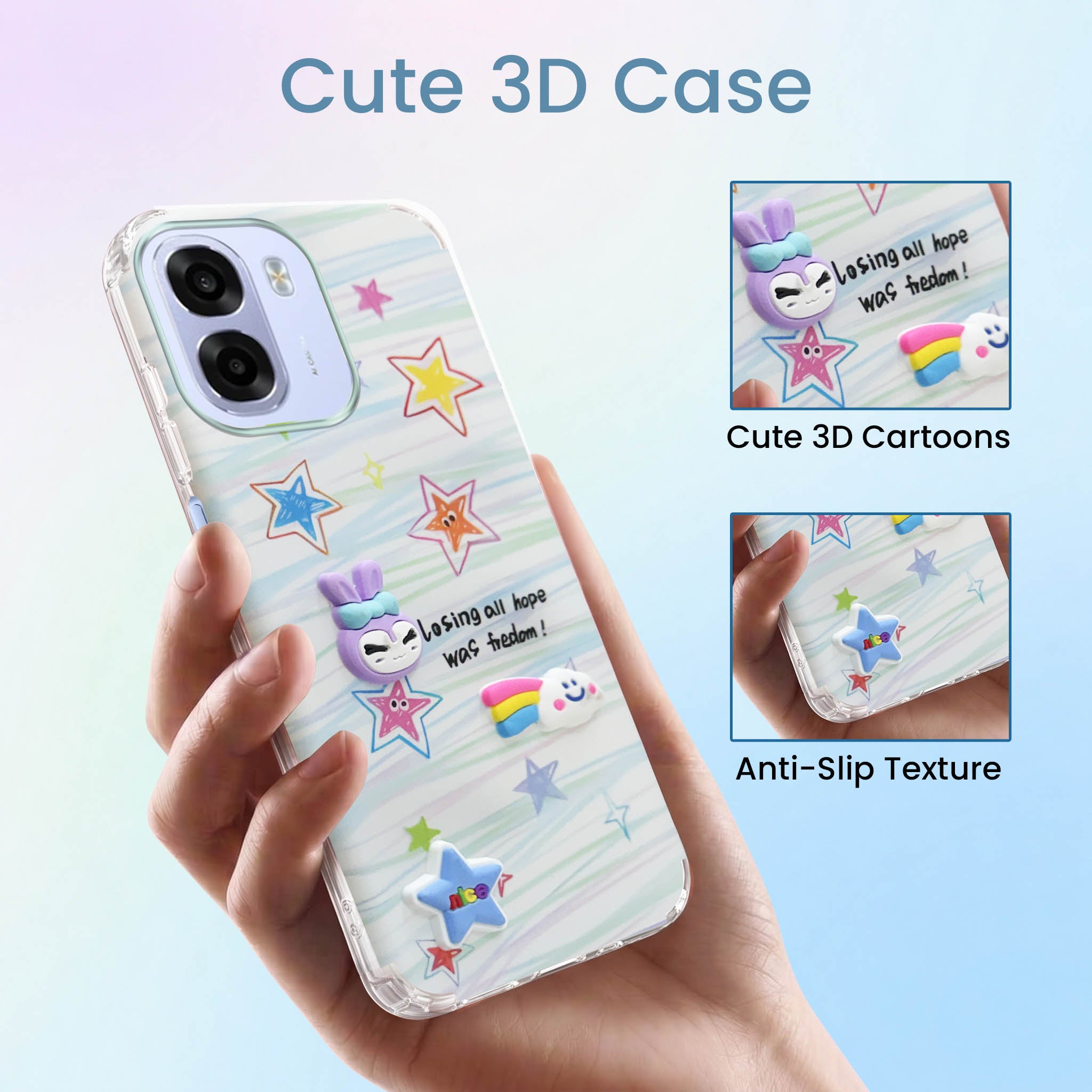 For Oppo K14x 5G Back Cover Case (3D Cute Cartoons | Hard Back Side Soft | Matte Premium Finish | HD Printing)