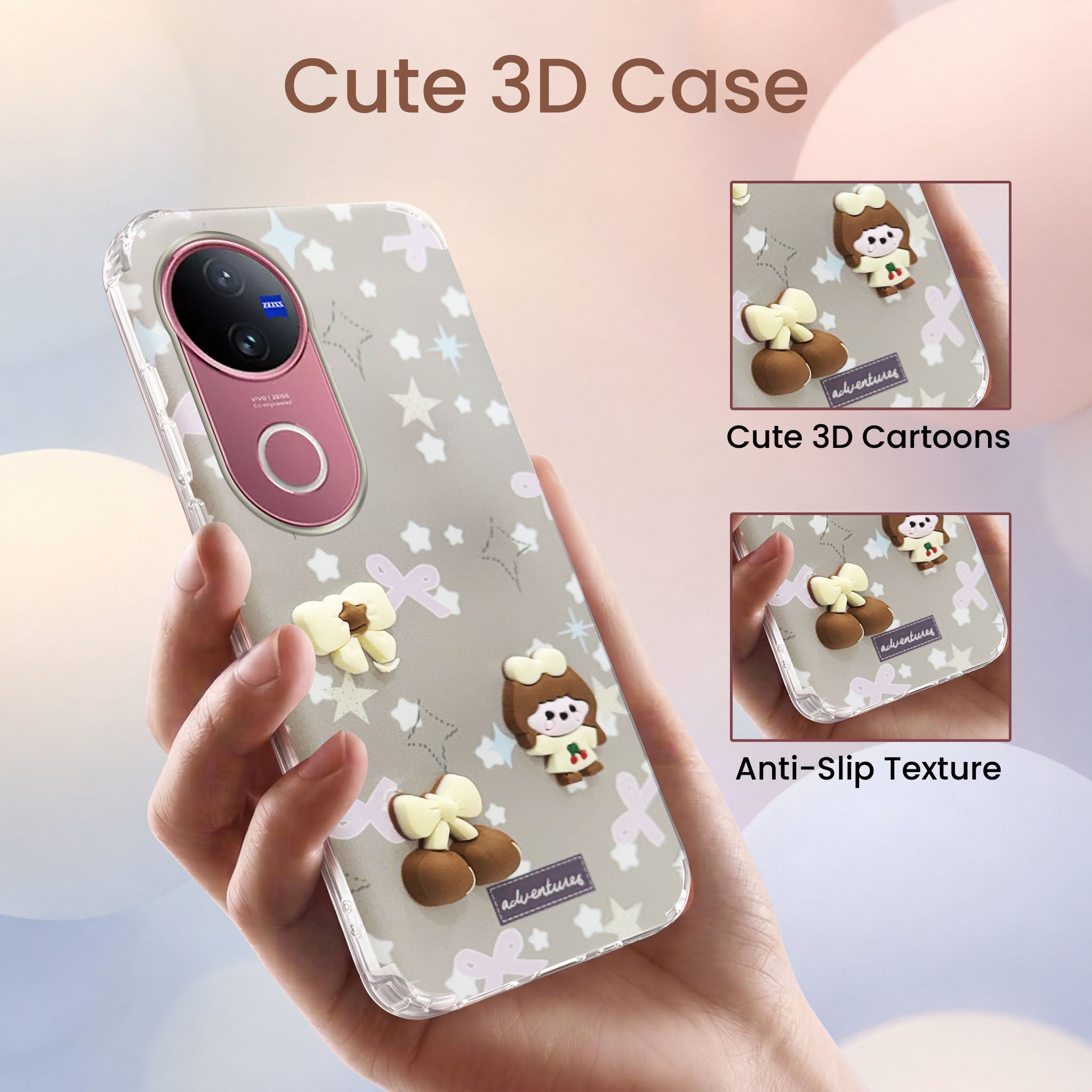 For Vivo V50 | Vivo V50e Back Cover Case (3D Cute Cartoons | Hard Back Side Soft | Matte Premium Finish | HD Printing)