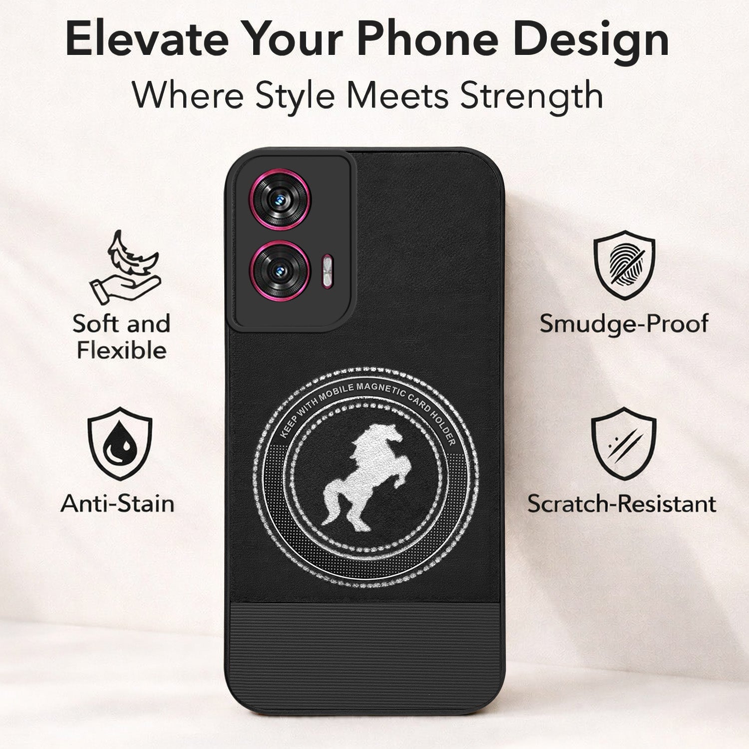 For Motorola Moto Edge 50 Fusion Back Cover Case PU Leather Finish (Professional Minimalist Texture | MagSafe Compatile | Camera Protection | Sleek Sober Formal)