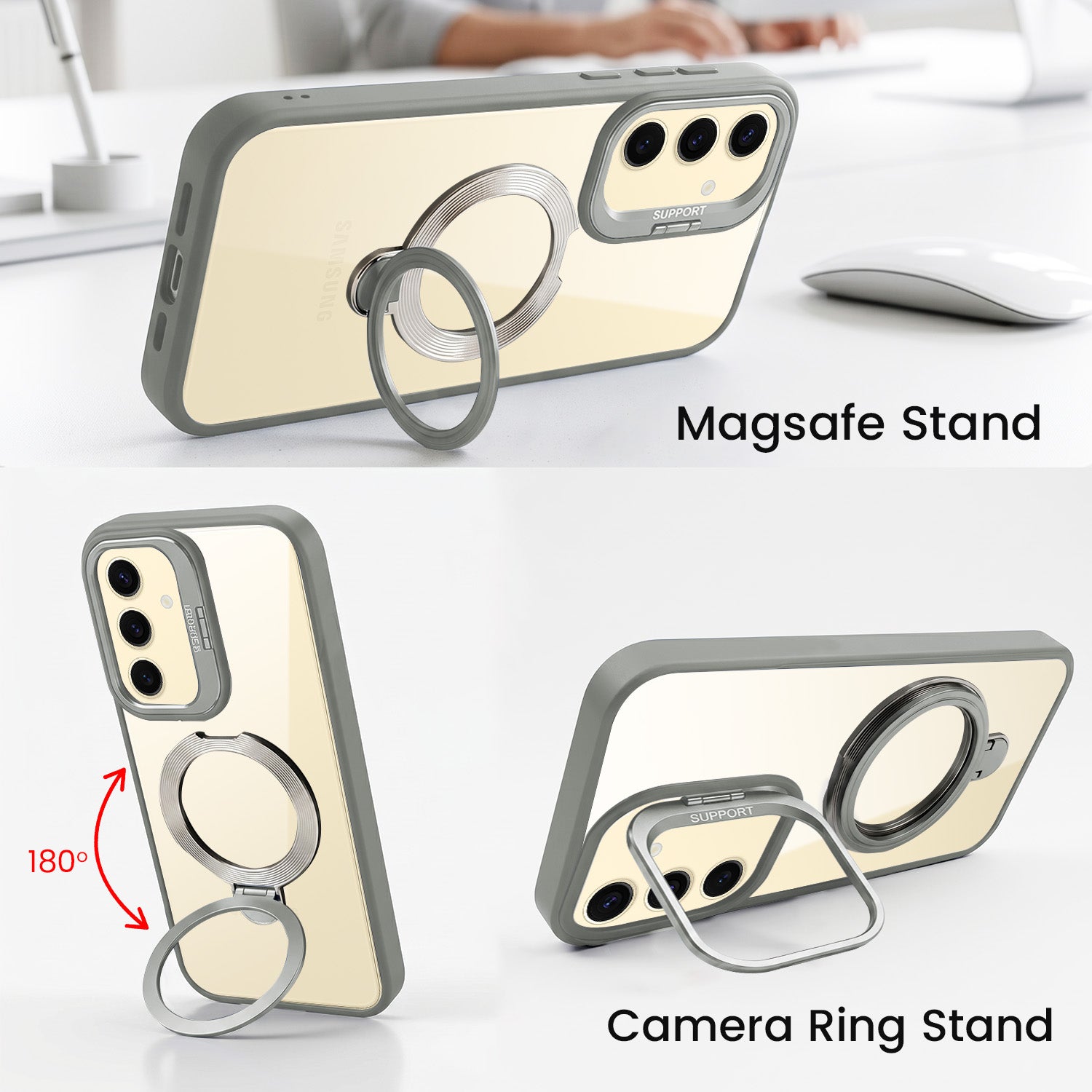 For Samsung Galaxy S24 Back Cover Case Crystal (Lifetime Anti Yellow | Magnetic Ring Stand | Camera Lens Protection | MagSafe Compatible)
