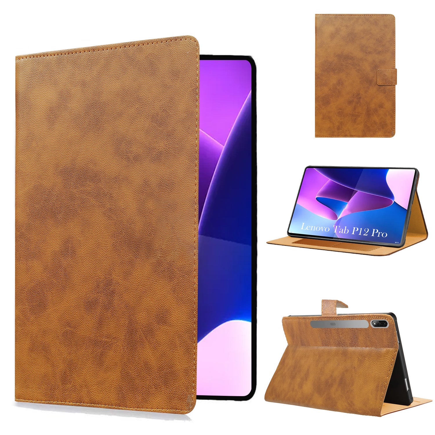 For Lenovo Tab P12 Pro 12.6 InchTB-Q706Z/Q706F Flip Cover Folio Cover (PU Leather | Multi-Angle Smart Stand | Card Storage Slots | Silicone Back Pouch)
