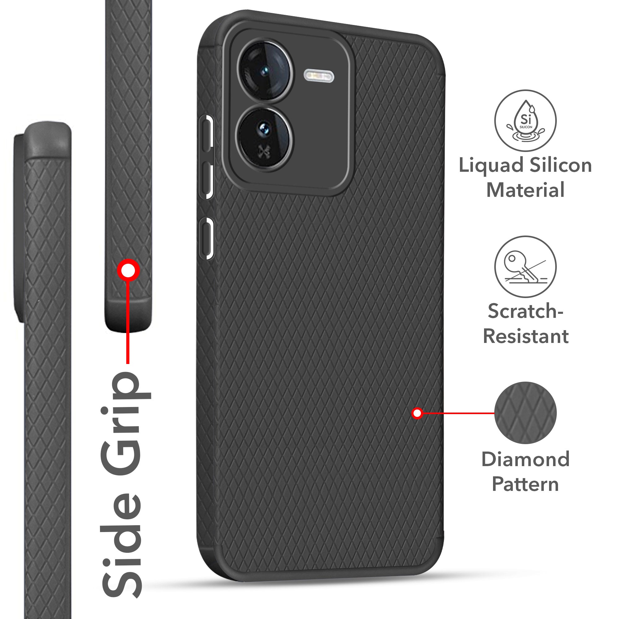 For Vivo IQOO Z9 5G Back Cover Case (Liquid Silicone | Side Grip | Camera Protection)