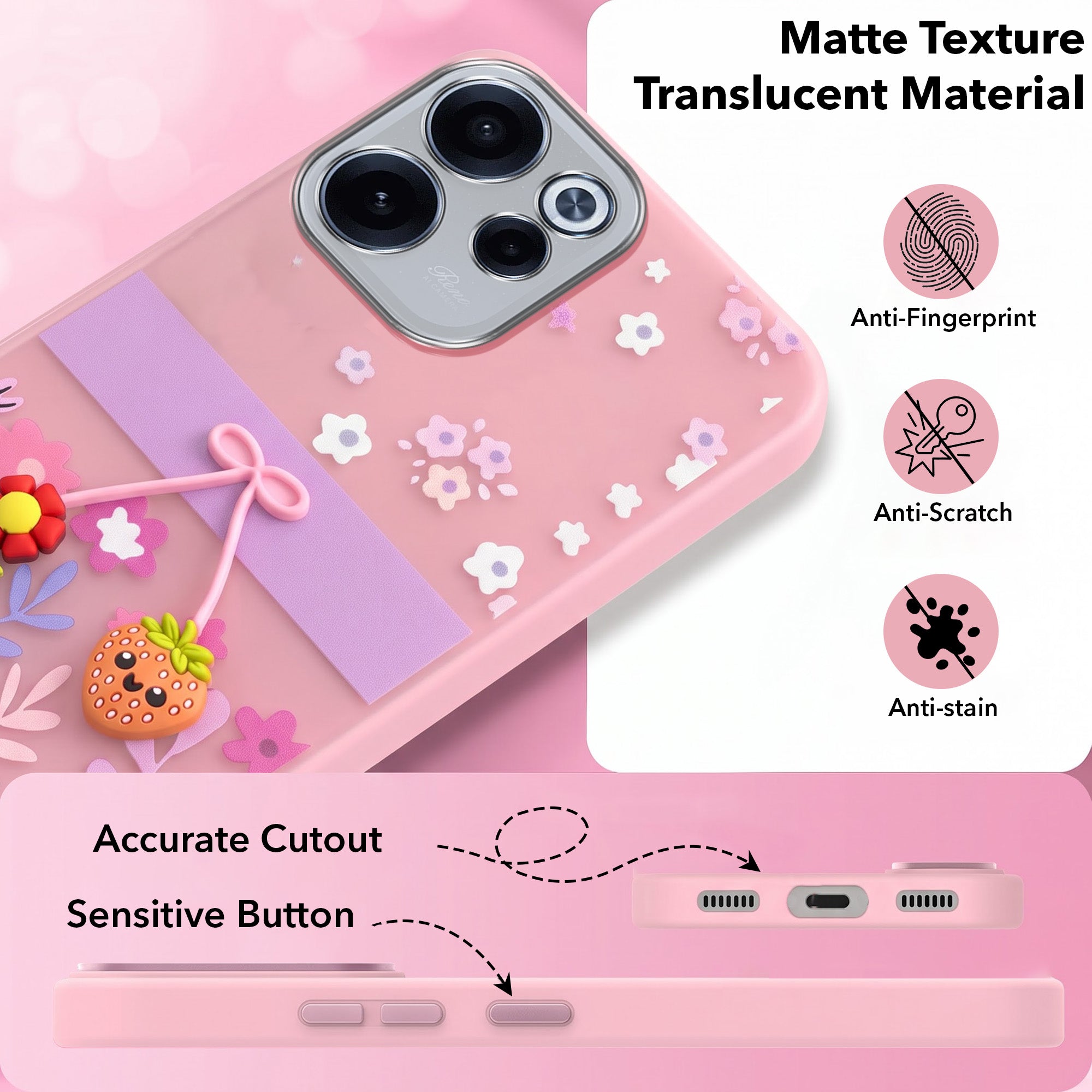 For Oppo Reno 15c Back Cover Case (3D Cute Cartoons | Hard Back Side Soft | Matte Premium Finish | HD Printing)