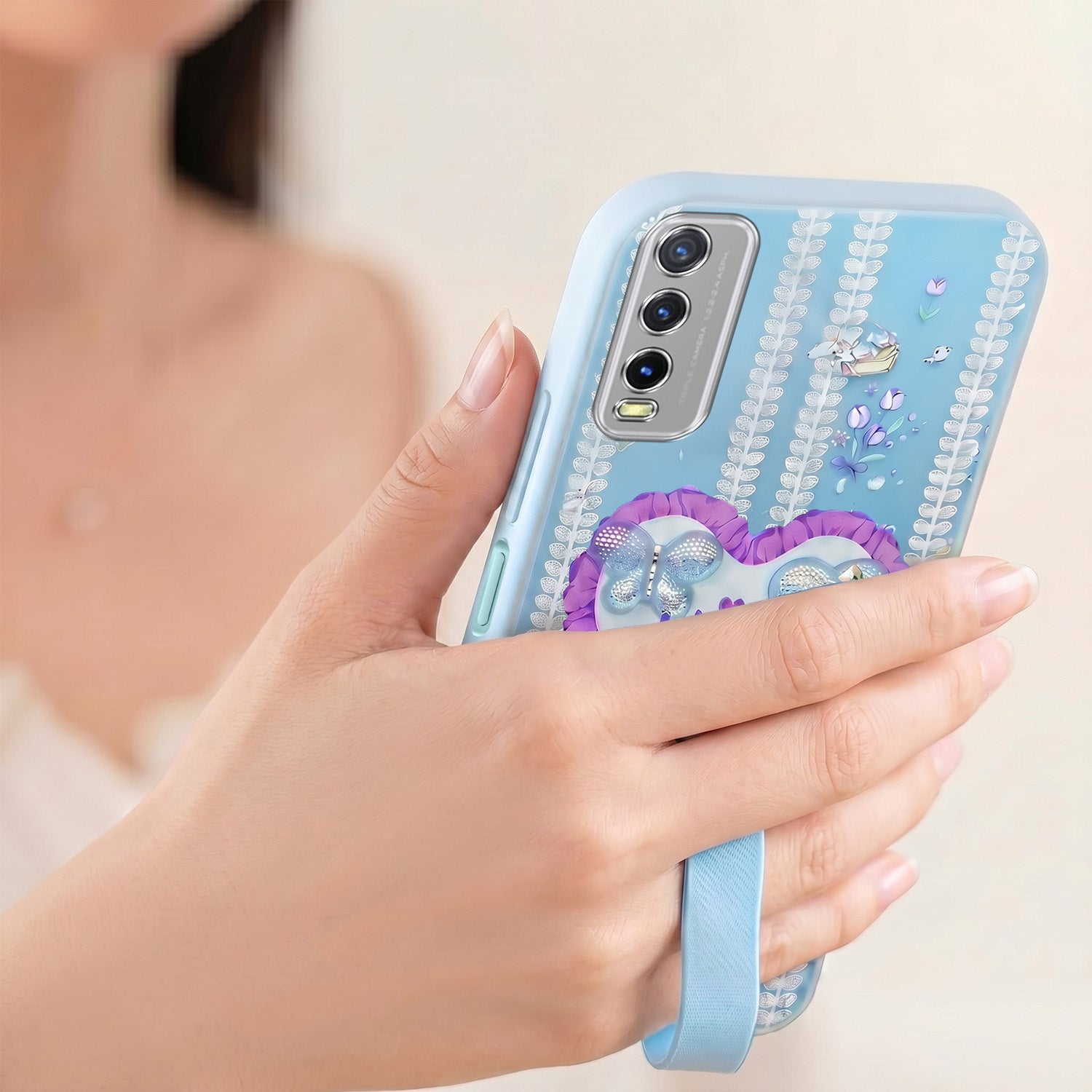 For Vivo Y20 | Y20i  Back Cover Case (3D Cute Heart Strap Holder | Camera Protection | Designer Girls Print)