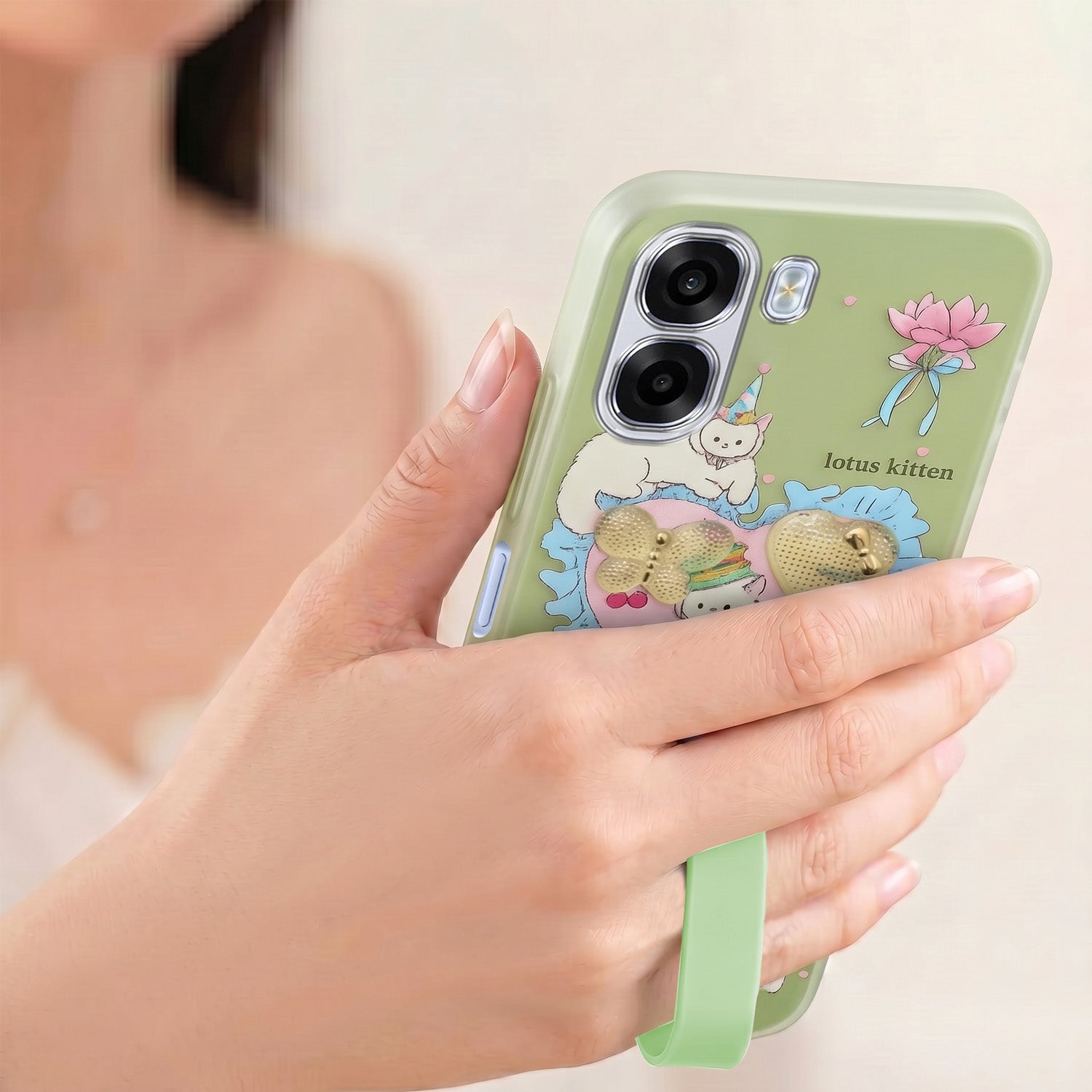For Oppo K14x 5G Back Cover Case (3D Cute Heart Strap Holder | Camera Protection | Designer Girls Print)