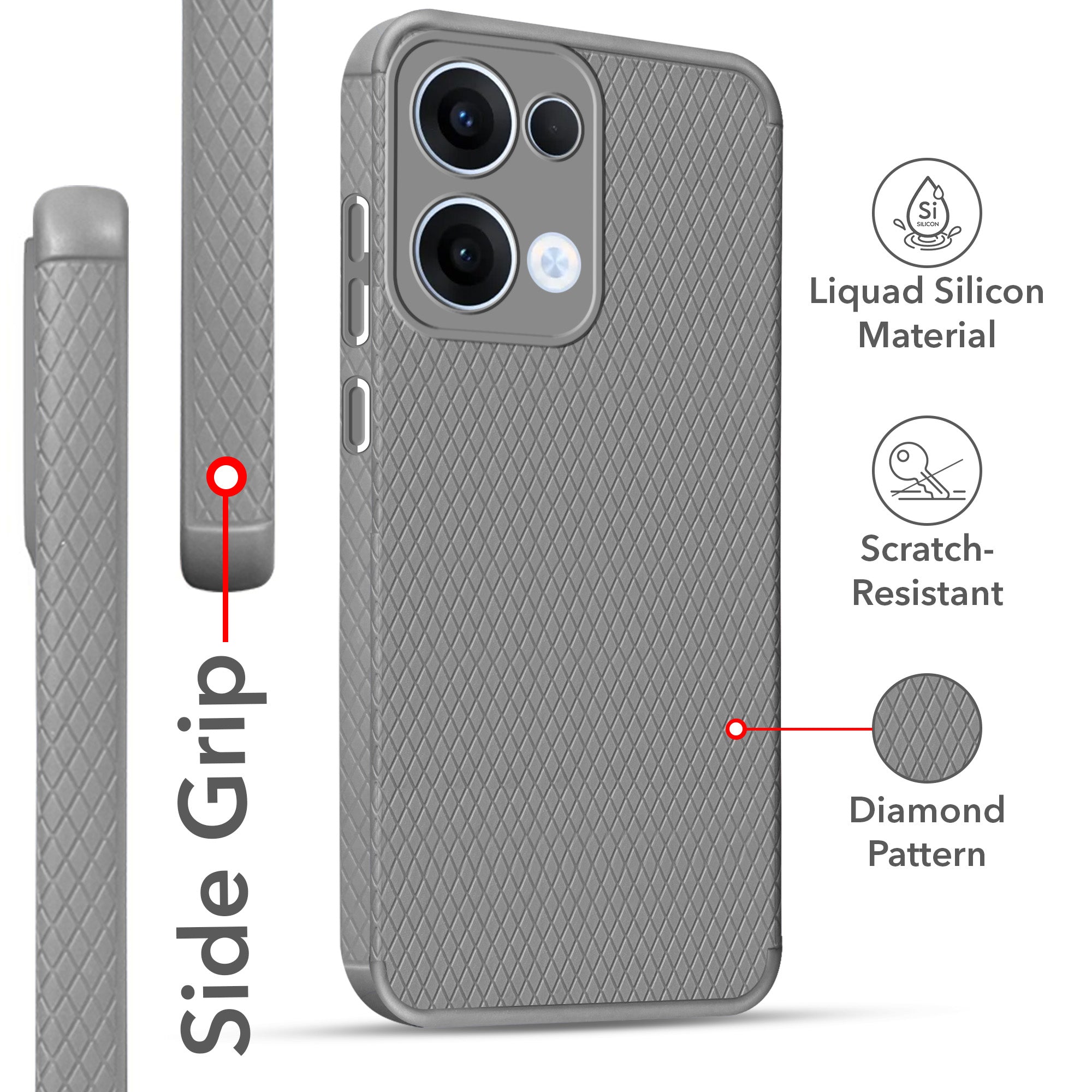 For Oppo Reno13 | Oppo Reno 13 Back Cover Case (Camera Protection | Side Grip Texture | Soft and Flexible)