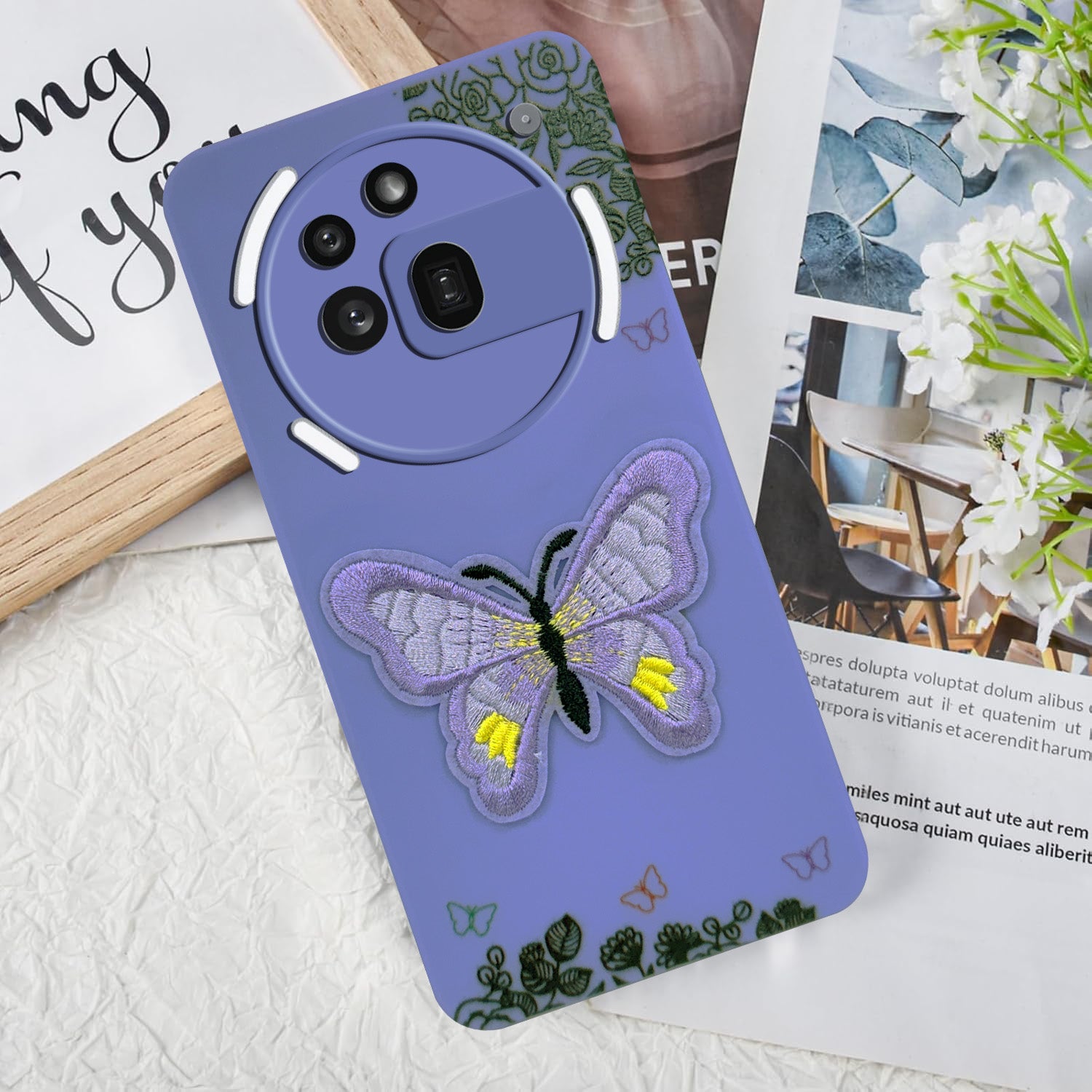 For Nothing Phone 3A Pro 5G Back Cover Case (Soft Butterfly Embroidery | Women Teen Girls | Camera Protection| Matte Silicone)