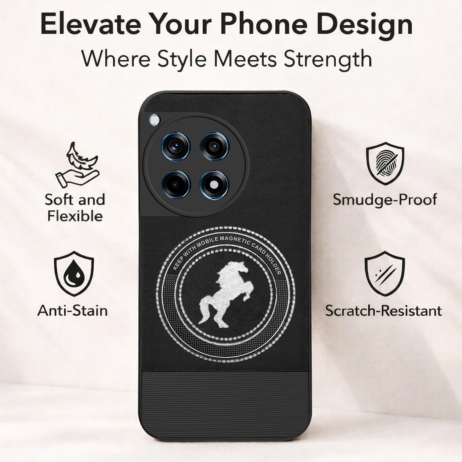 For OnePlus 12R 5G Back Cover Case PU Leather Finish (Professional Minimalist Texture | MagSafe Compatile | Camera Protection | Sleek Sober Formal)