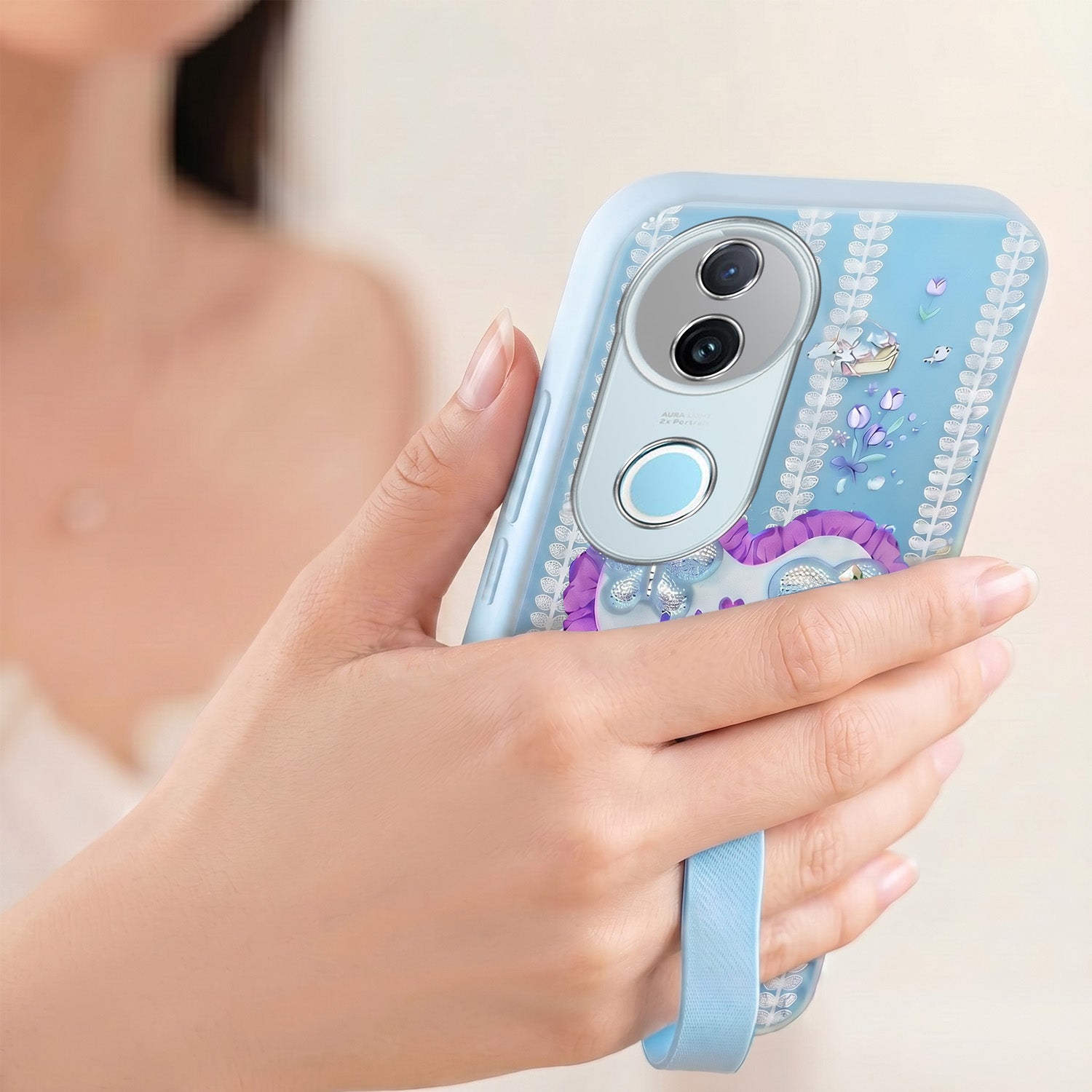 For Vivo iQOO Z10R Back Cover Case (3D Cute Heart Strap Holder | Camera Protection | Designer Girls Print)