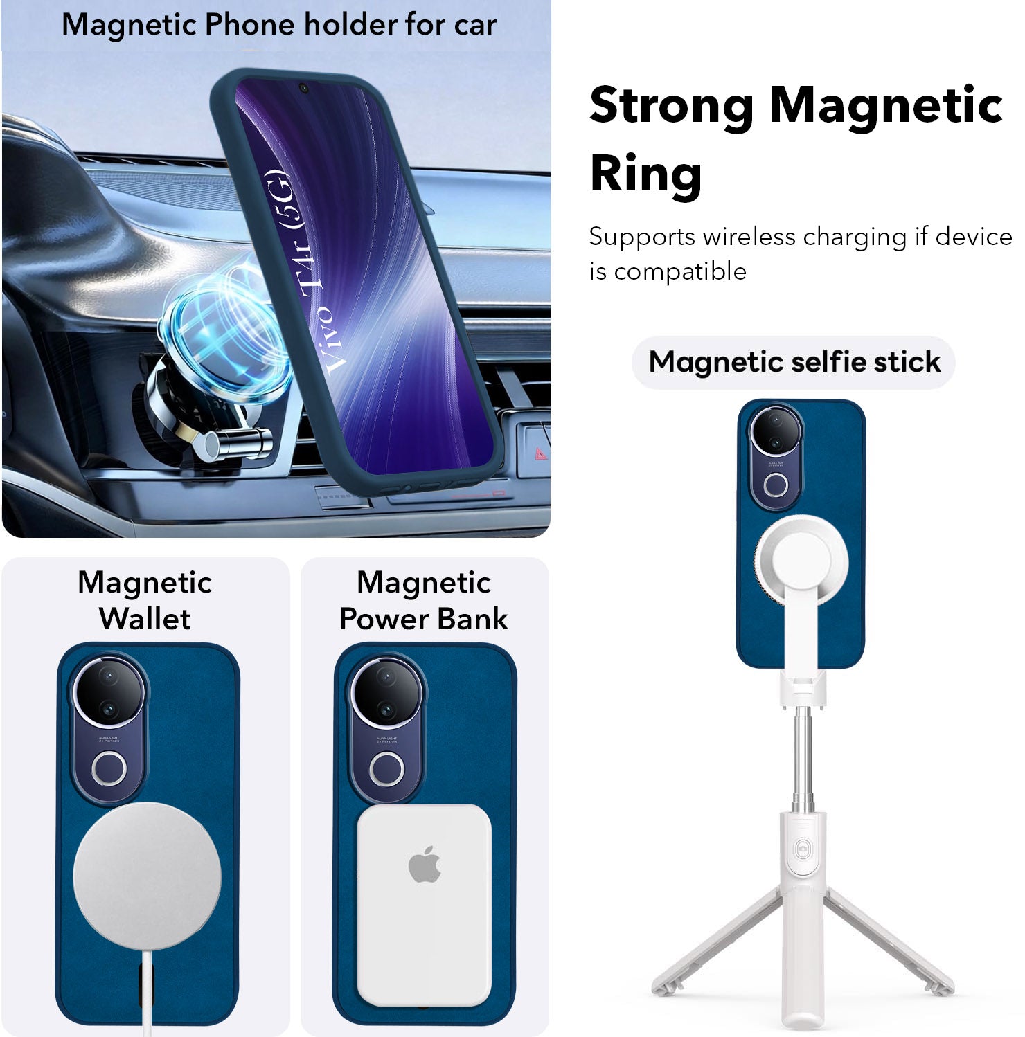 For Vivo T4R Back Cover Case Leather Finish (MagSafe Compatible Wireless Charging | Soft Touch | Camera Bump Protection)