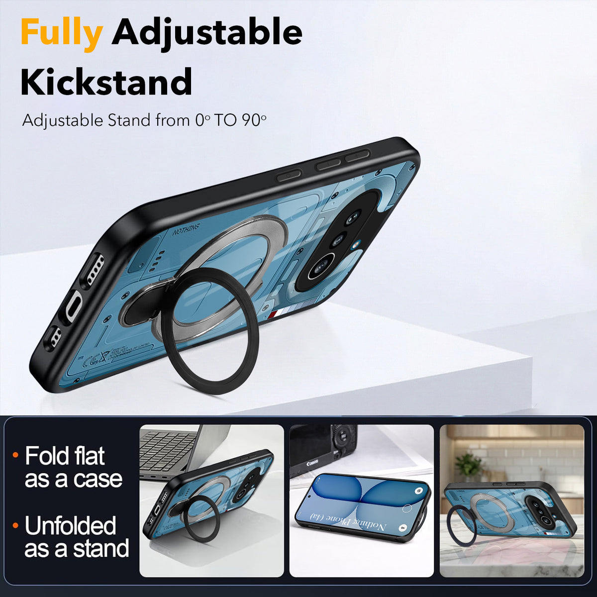 For Nothing Phone 4A 5G Back Cover Case (Kick Stand Ring Holder | Life time Anti Yellow | Camera Protection)