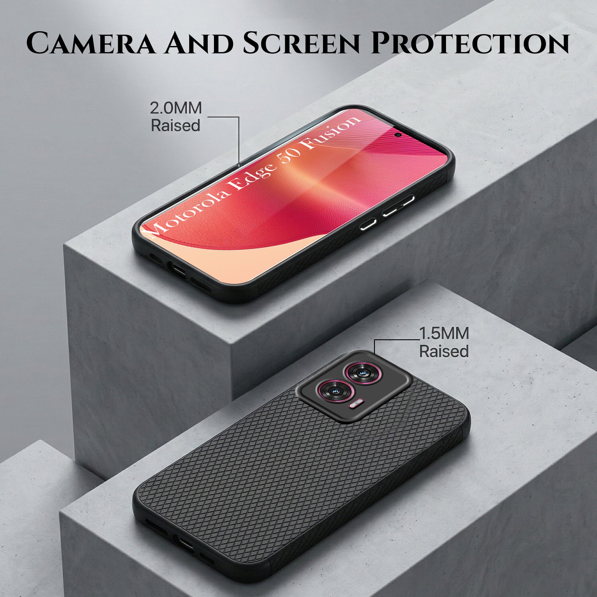 For Motorola Moto Edge 50 Fusion Combo with Back Cover and 9H Tempered Glass (Liquid Silicone | Camera Protection | Oleophobic Coating Screen Glass)