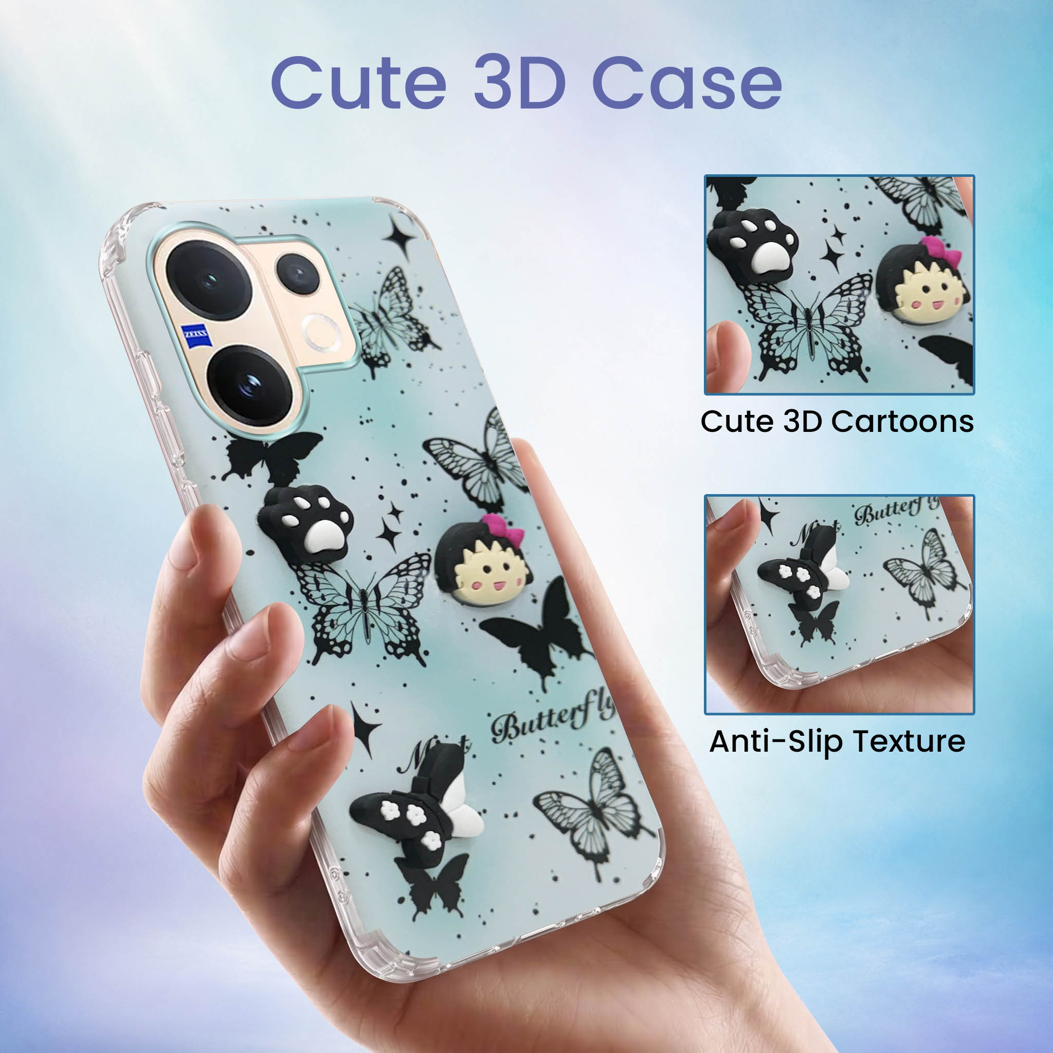 For Vivo V60 | Vivo T4 Pro Back Cover Case (3D Cute Cartoons | Hard Back Side Soft | Matte Premium Finish | HD Printing)