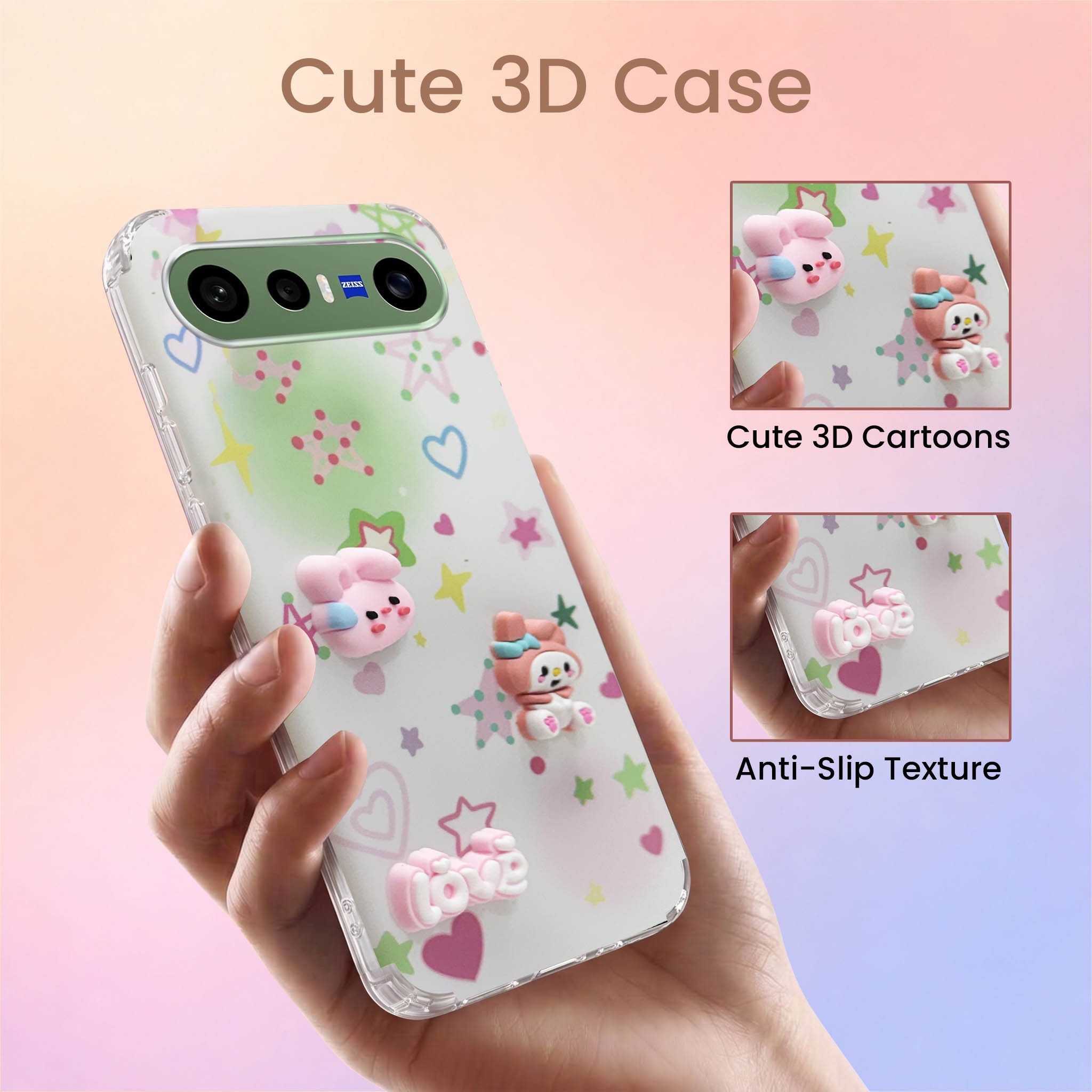 For Vivo X300 FE Back Cover Case (3D Cute Cartoons | Hard Back Side Soft | Matte Premium Finish | HD Printing)
